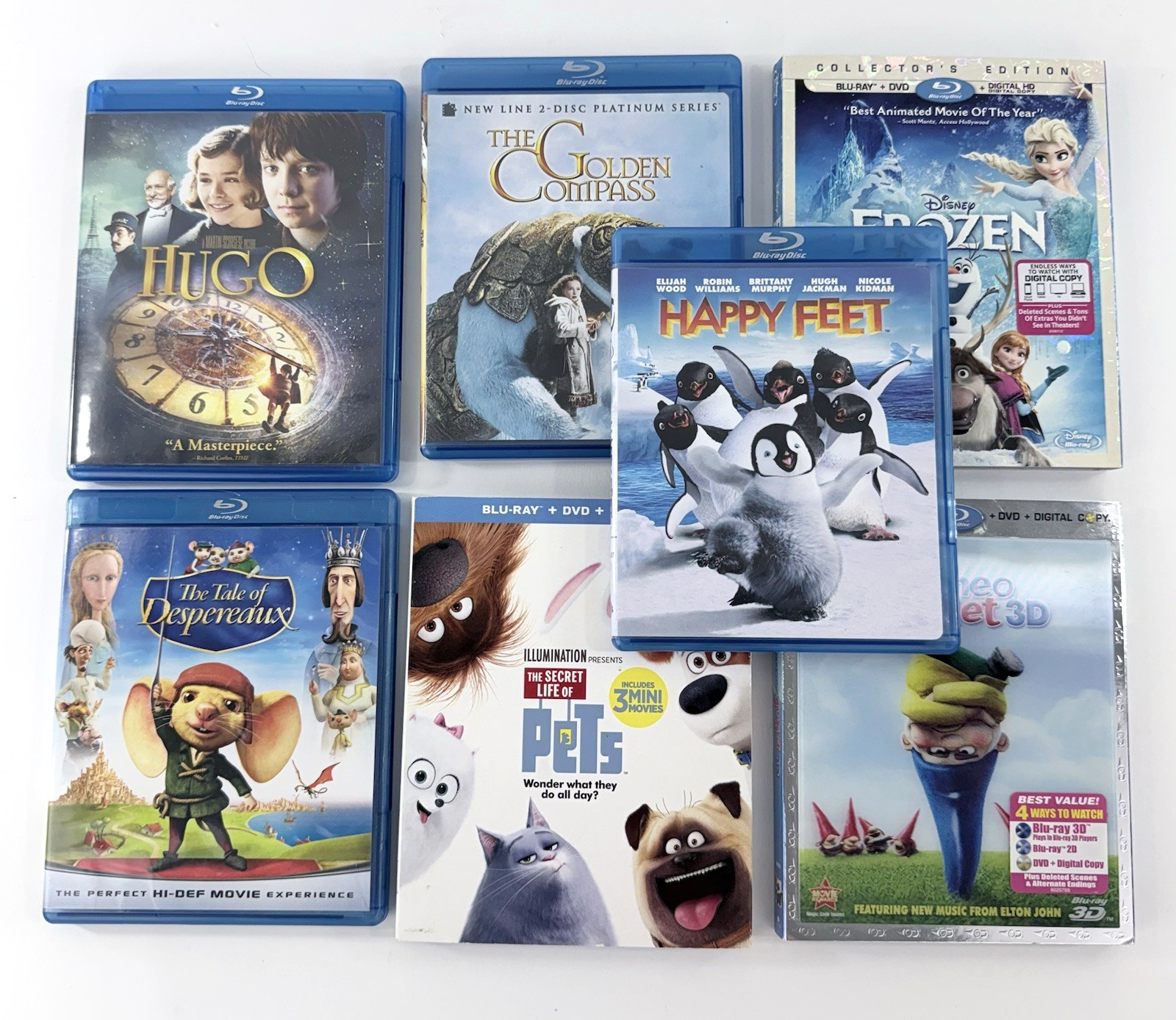 Secret Life of Pets (7 Blu-ray Family Films) Hugo, Golden Compass, Frozen +3