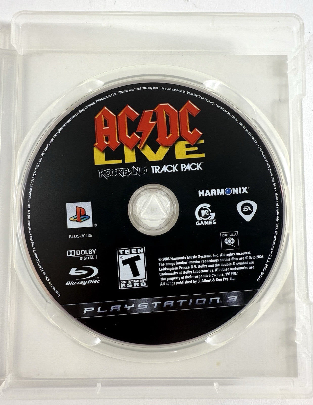 AC/DC Live: Rock Band Track Pack (Sony PlayStation 3, 2008) Game, Case, Manual