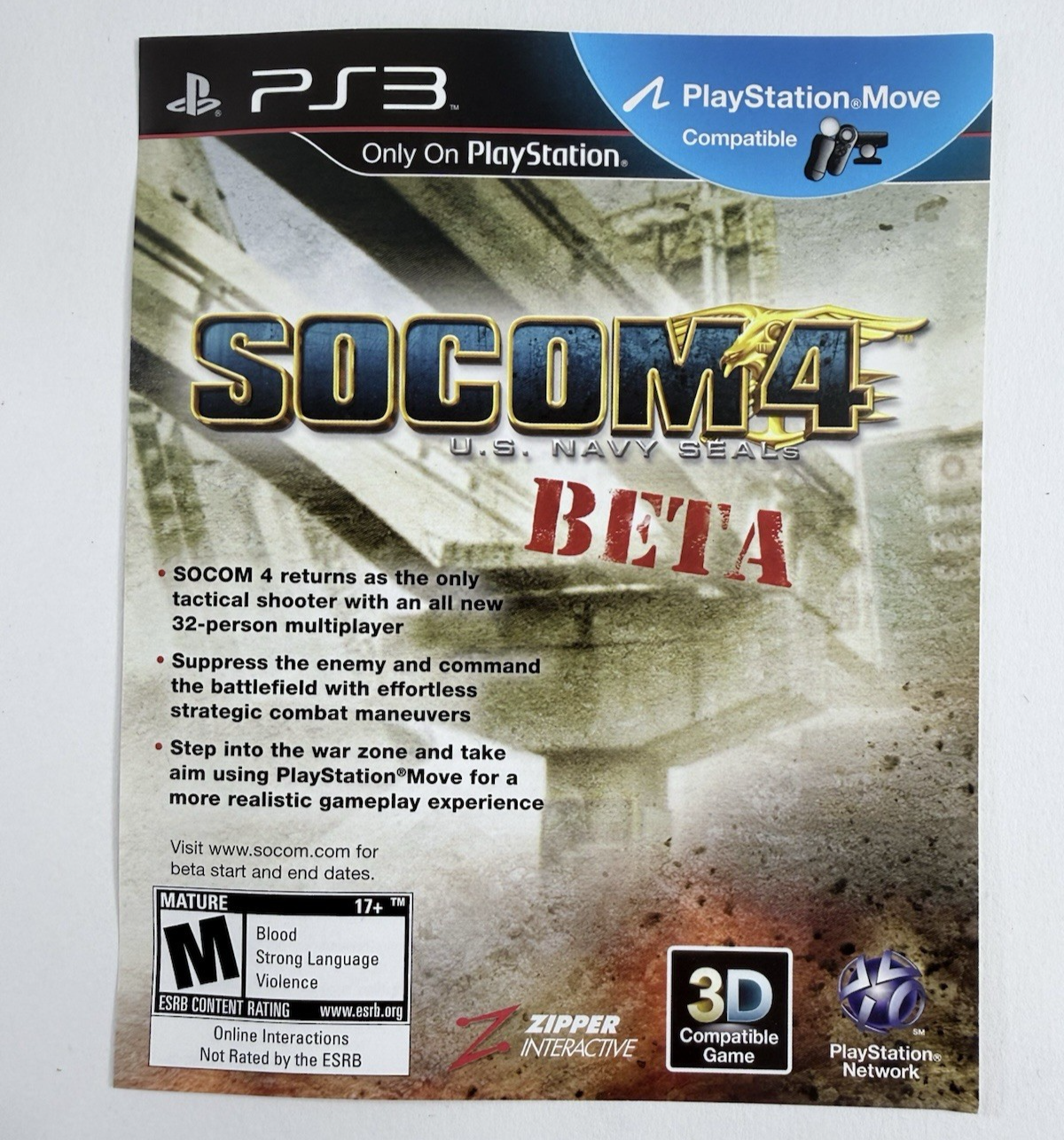 Killzone 3 (PlayStation 3, 2011) Game Case Manual Insert - Tested and Working