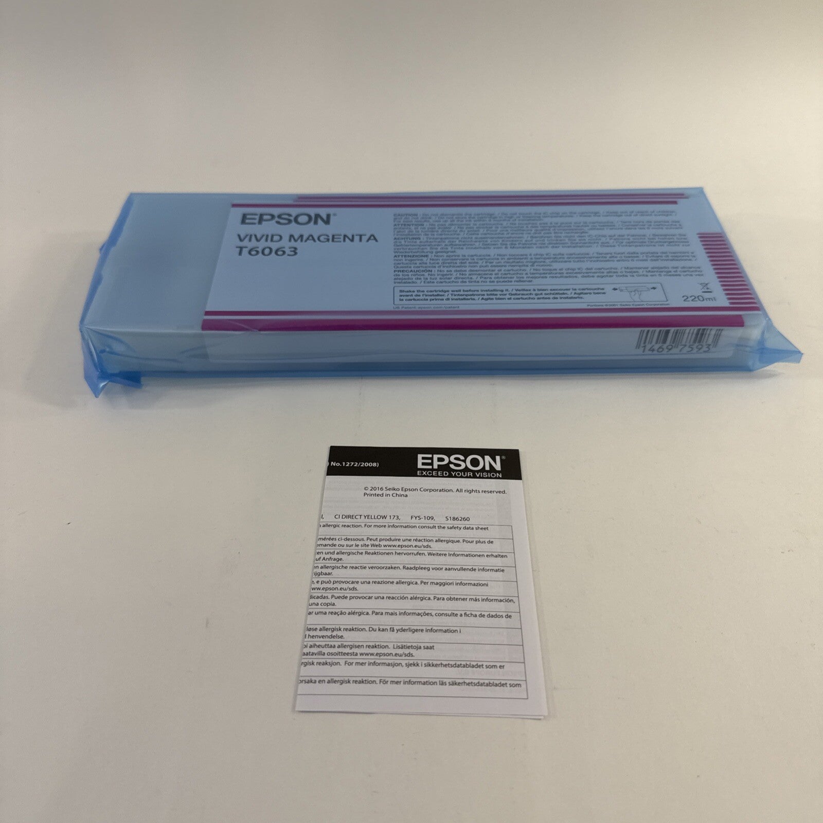 Expired 2020 Epson Vivid Magenta T6063 K3 UltraChrome Ink Cartridge - Sealed