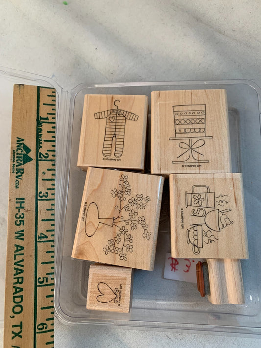 Stampin Up Bundle of 6 Celebration Stamps (candles, hearts, baby clothes + more)