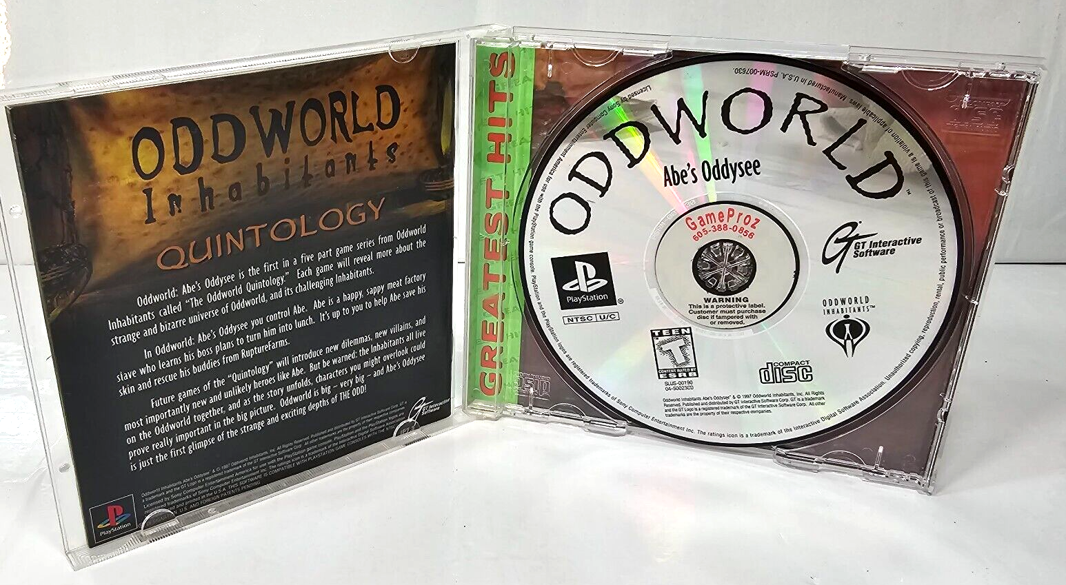 Oddworld: Abe's Oddysee (Sony PlayStation, 1997) Game Case Manual Registration