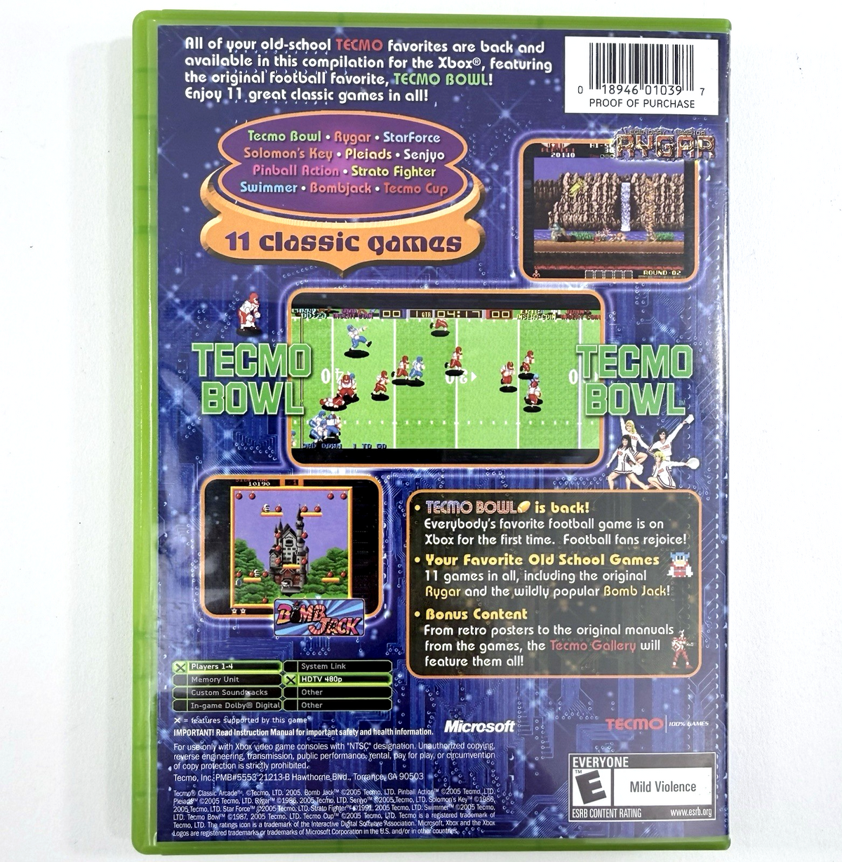Tecmo Classic Arcade (Xbox, 2005) Game Case Manual Registration - Tested