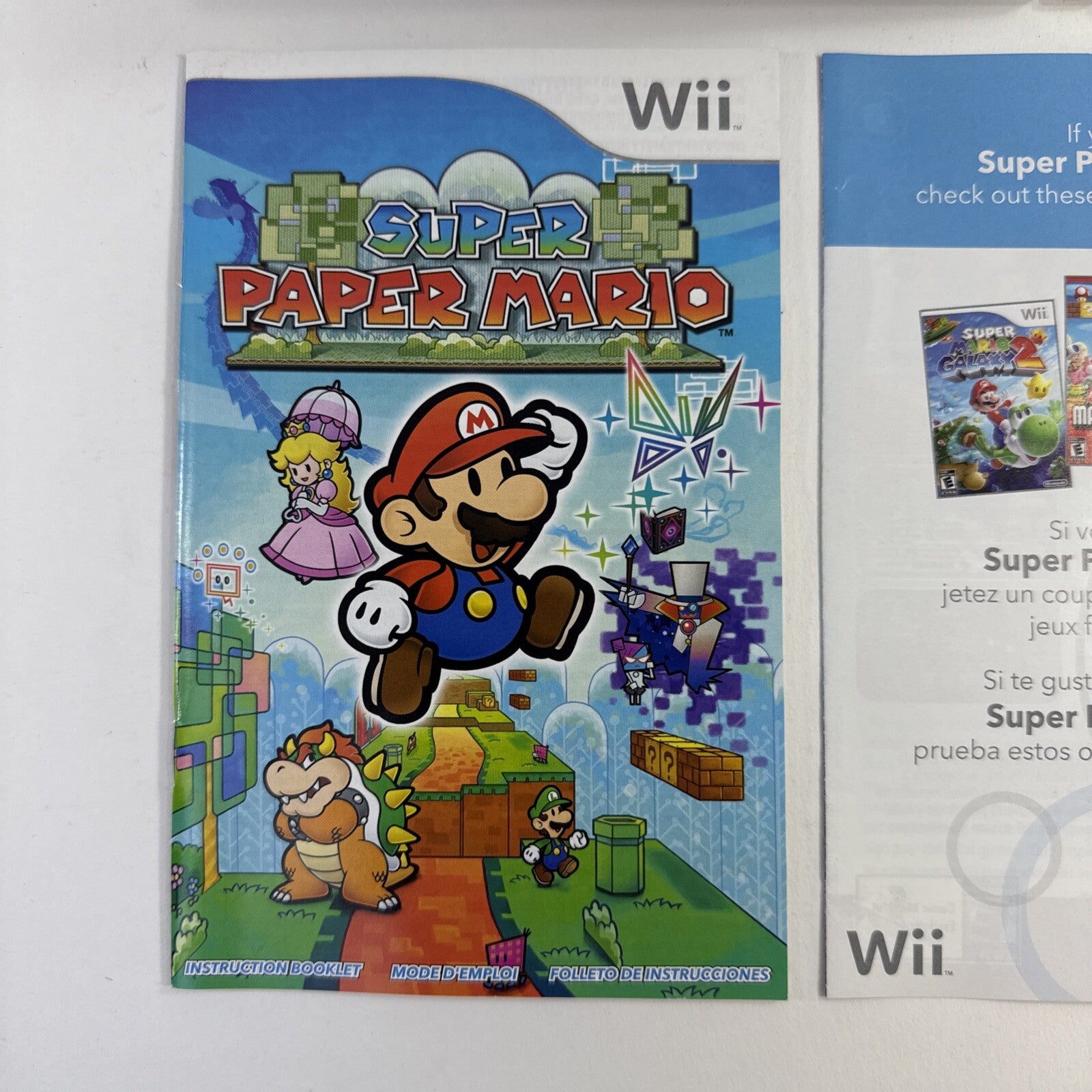 Super Paper Mario (Nintendo Wii, 2007) Game Case Manual Inserts - Tested