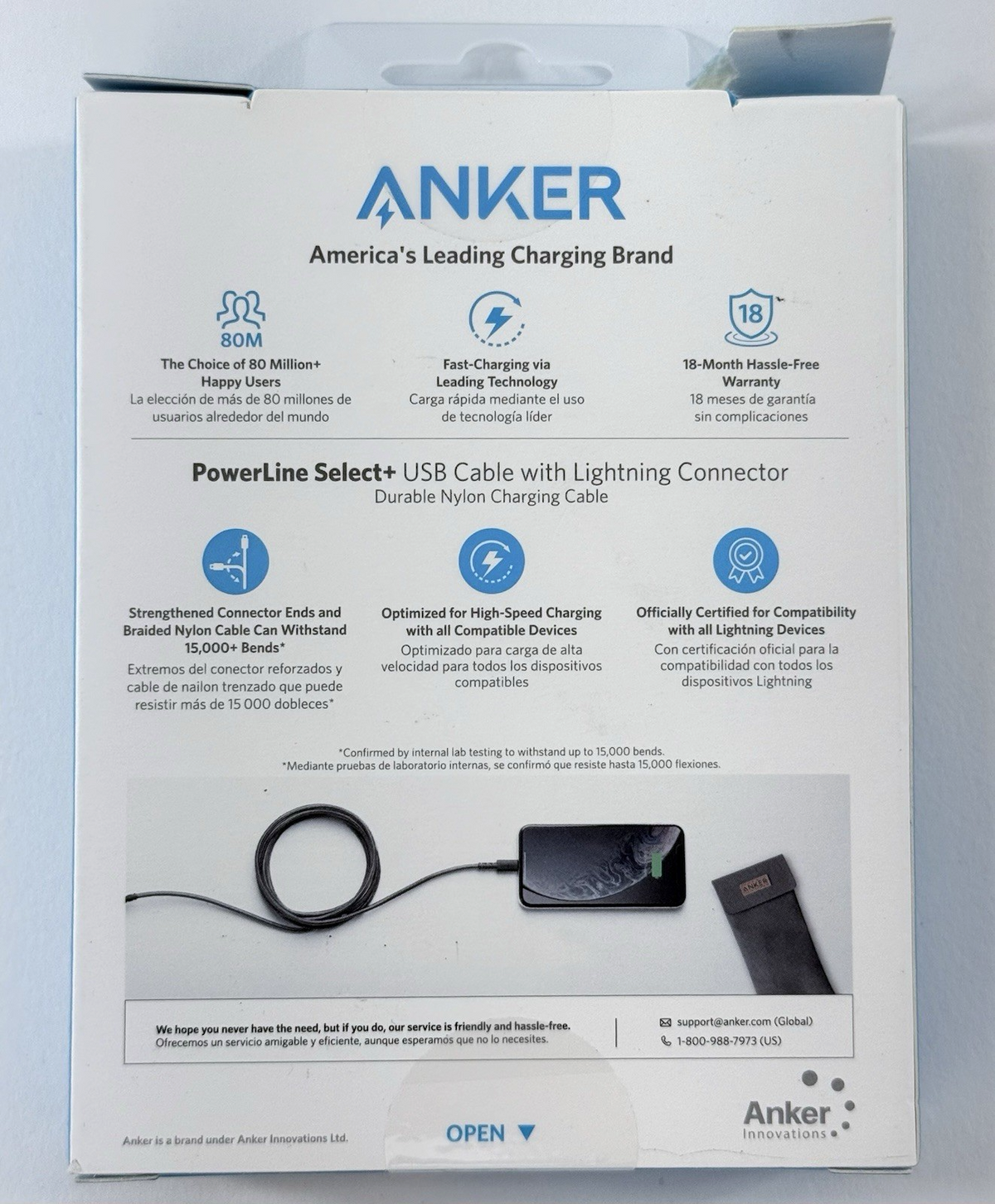 Anker Powerline Select+ 6ft USB-A Cable Lightning Cables MFi Certified - New