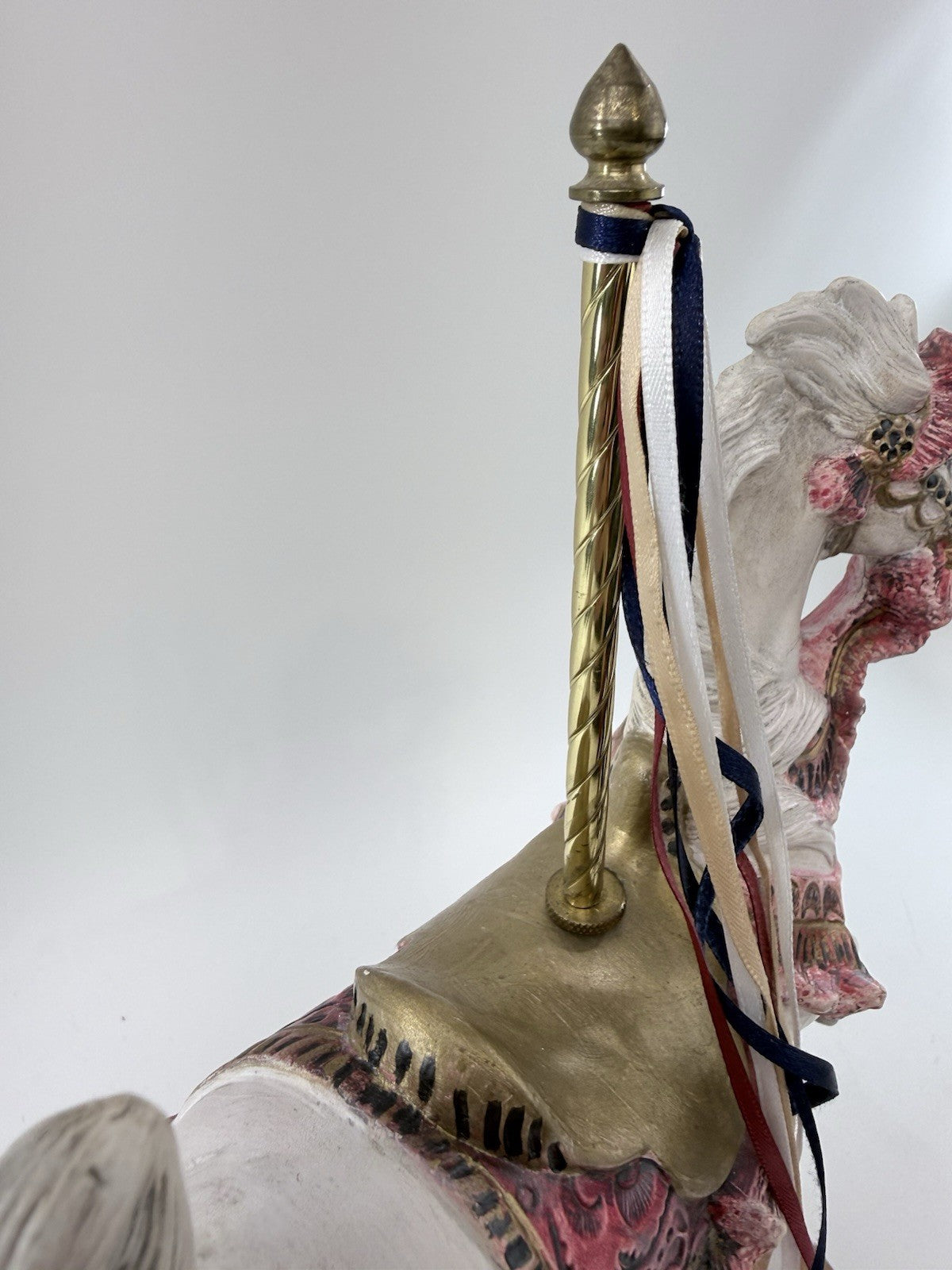 Large 13” Ceramic Carousel Horse Figurine with Ribbons Pink And Gold Trim