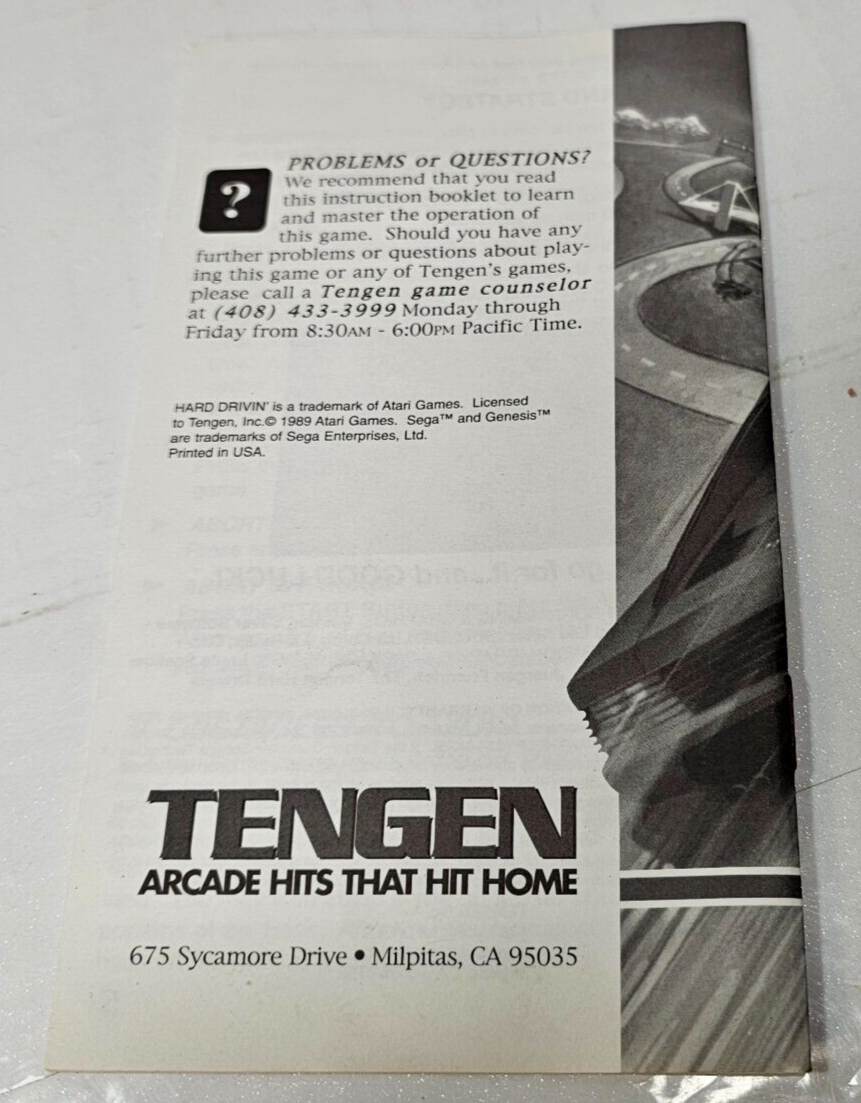 Hard Drivin' (Sega Genesis, 1991) - Game Case Manual Registration Card - Tested