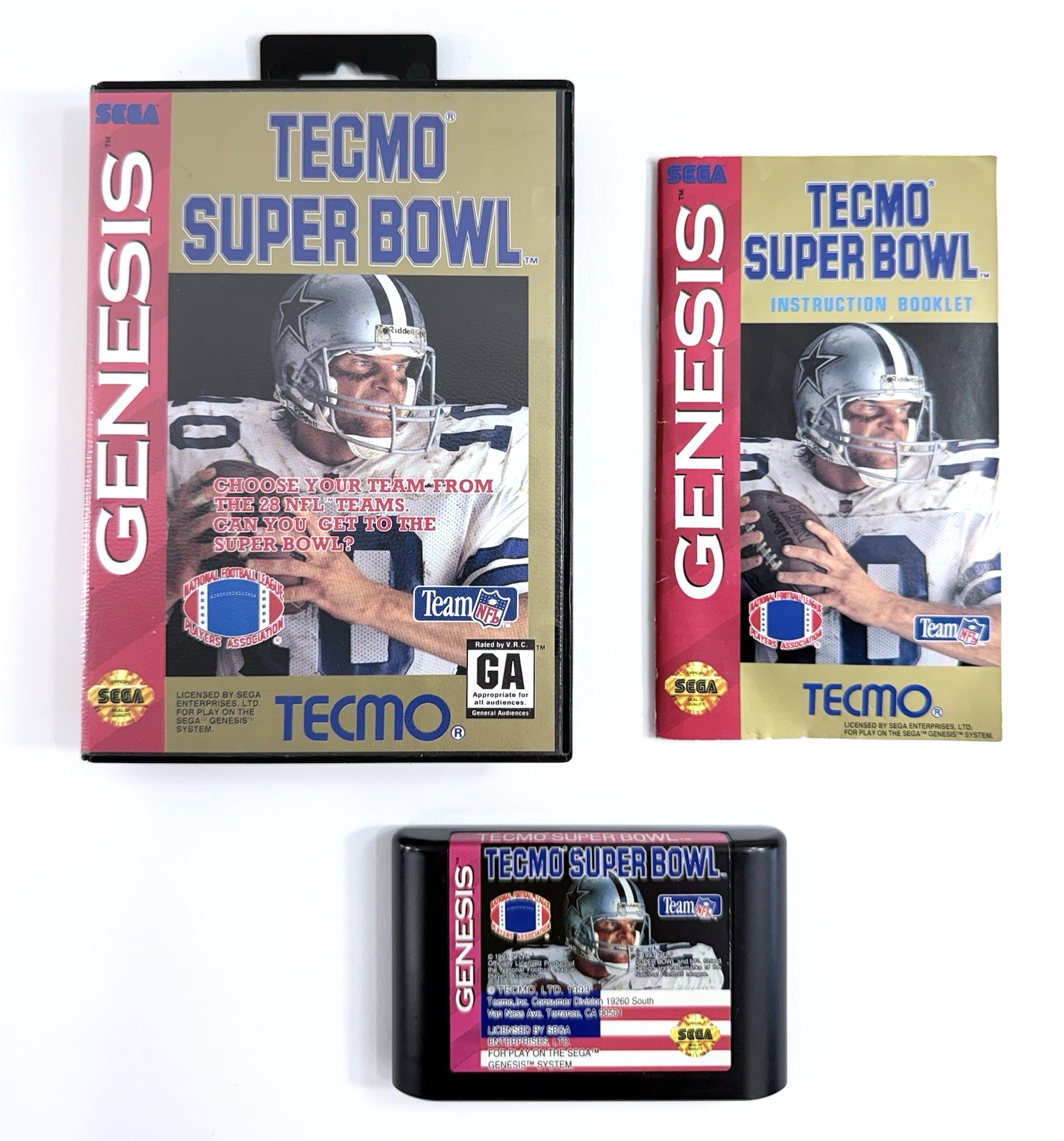 Tecmo Super Bowl (Sega Genesis, 1993) Game, Case, Manual - Tested and Working