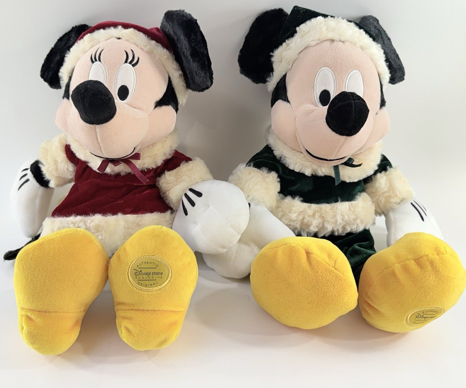 Disney Store Mickey Traditions Christmas 12" Mickey and Minnie Velvet Plush Set