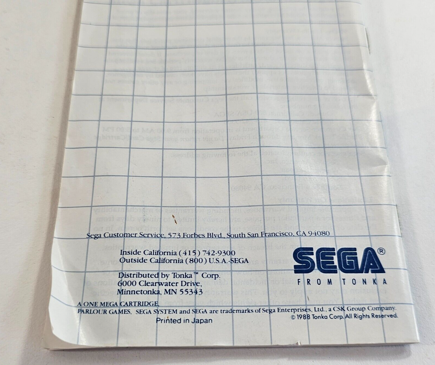 Parlour Games (Sega Master System, 1988) Game Case Manual - Tested and Working