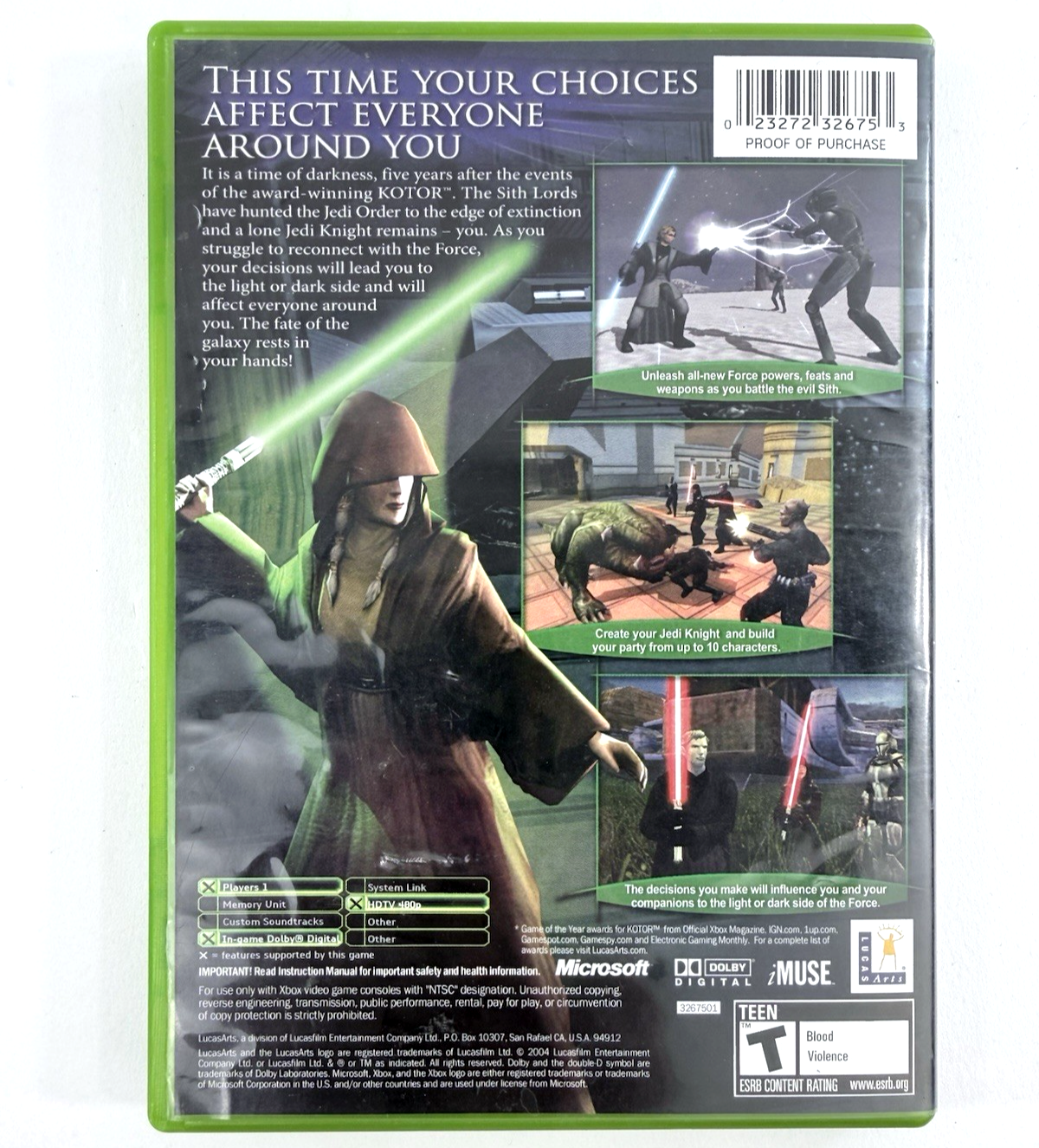Star Wars Knights of the Old Republic II (Xbox, 2004) Game Case Manual Reg. Card