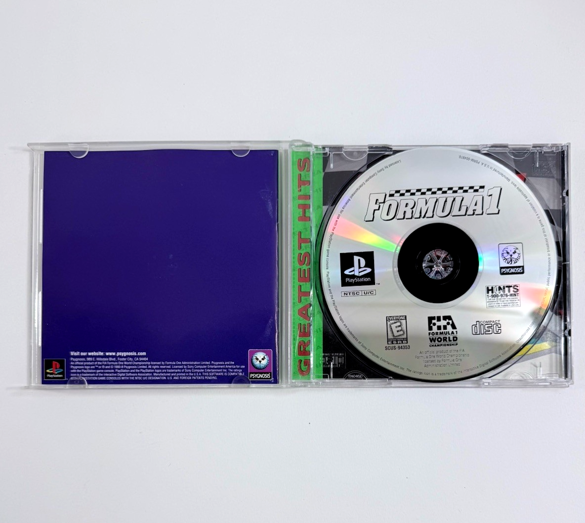 Formula 1 (Sony PlayStation 1, 1996) Game Case Manual Registration - Tested