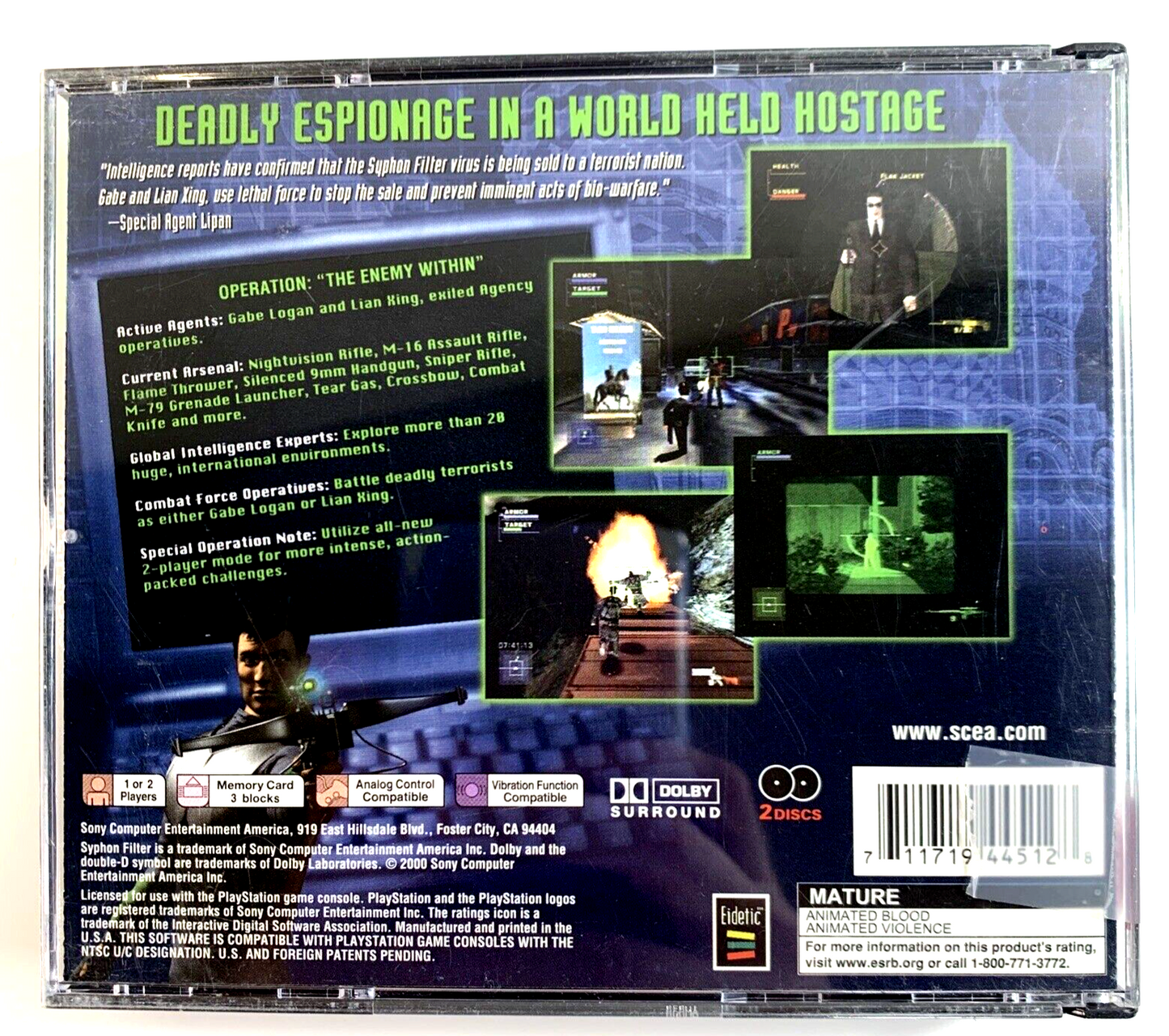 Syphon Filter 2 (Sony PlayStation, 2000) Game Discs Case Manual Insert - Tested