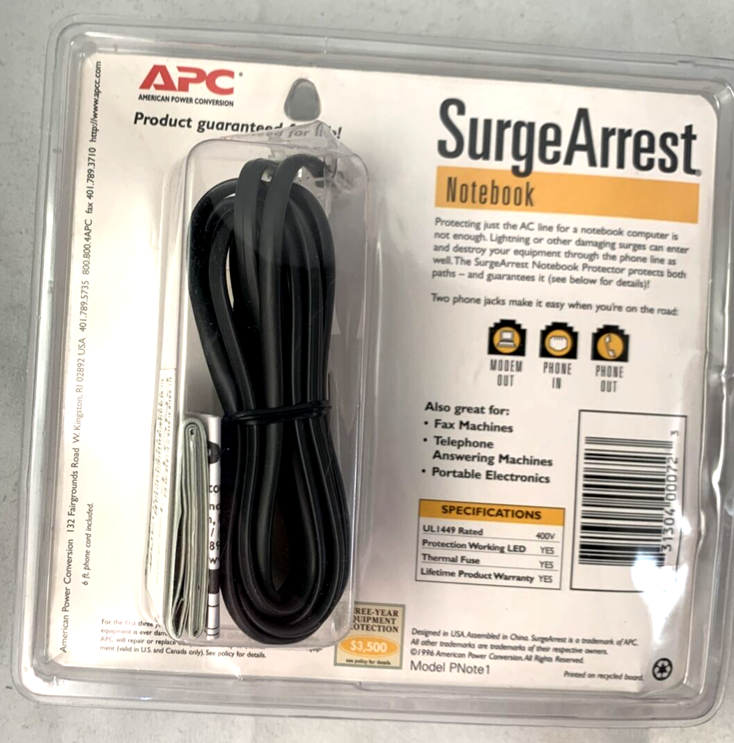 APC SurgeArrest Notebook Laptop Surge Protector 400V Model PNote 1 - New