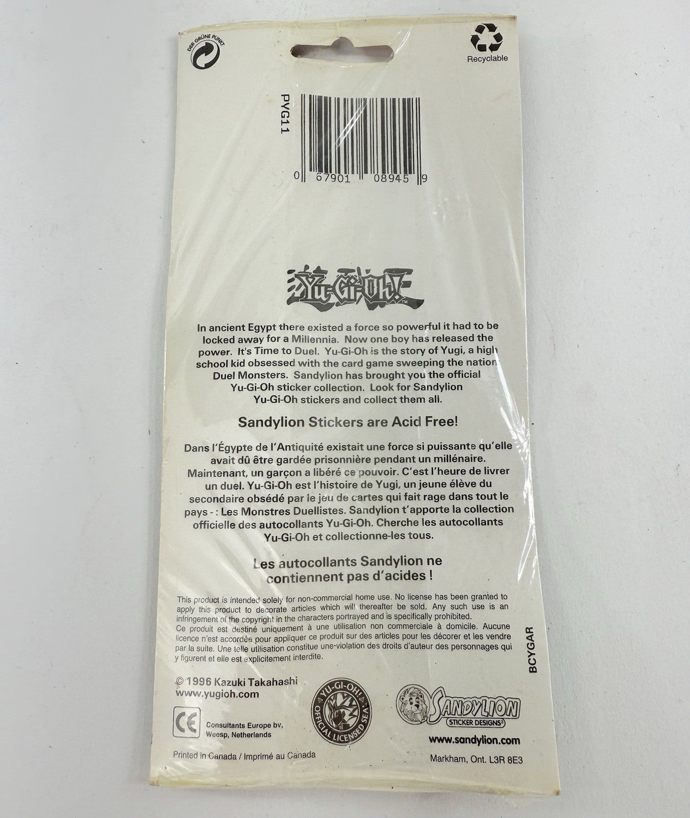 Sandy Lion 1996 Yu-Gi-Oh! Anime Stickers Series #1 - New/Sealed