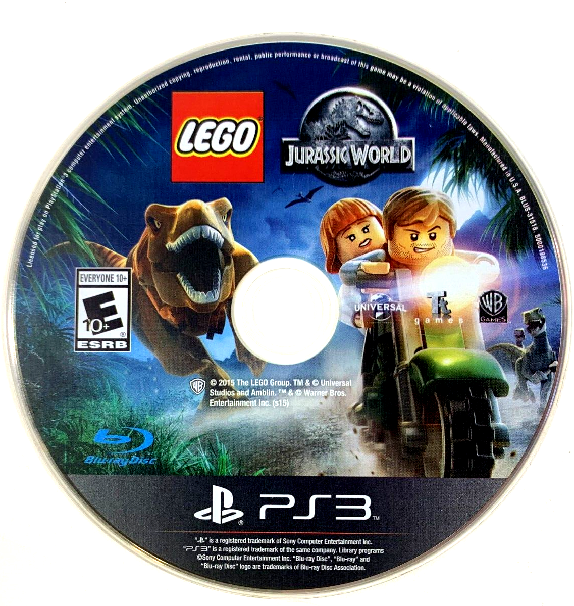 LEGO Jurassic World (Sony PlayStation 3, 2015) Game and Manual - Tested