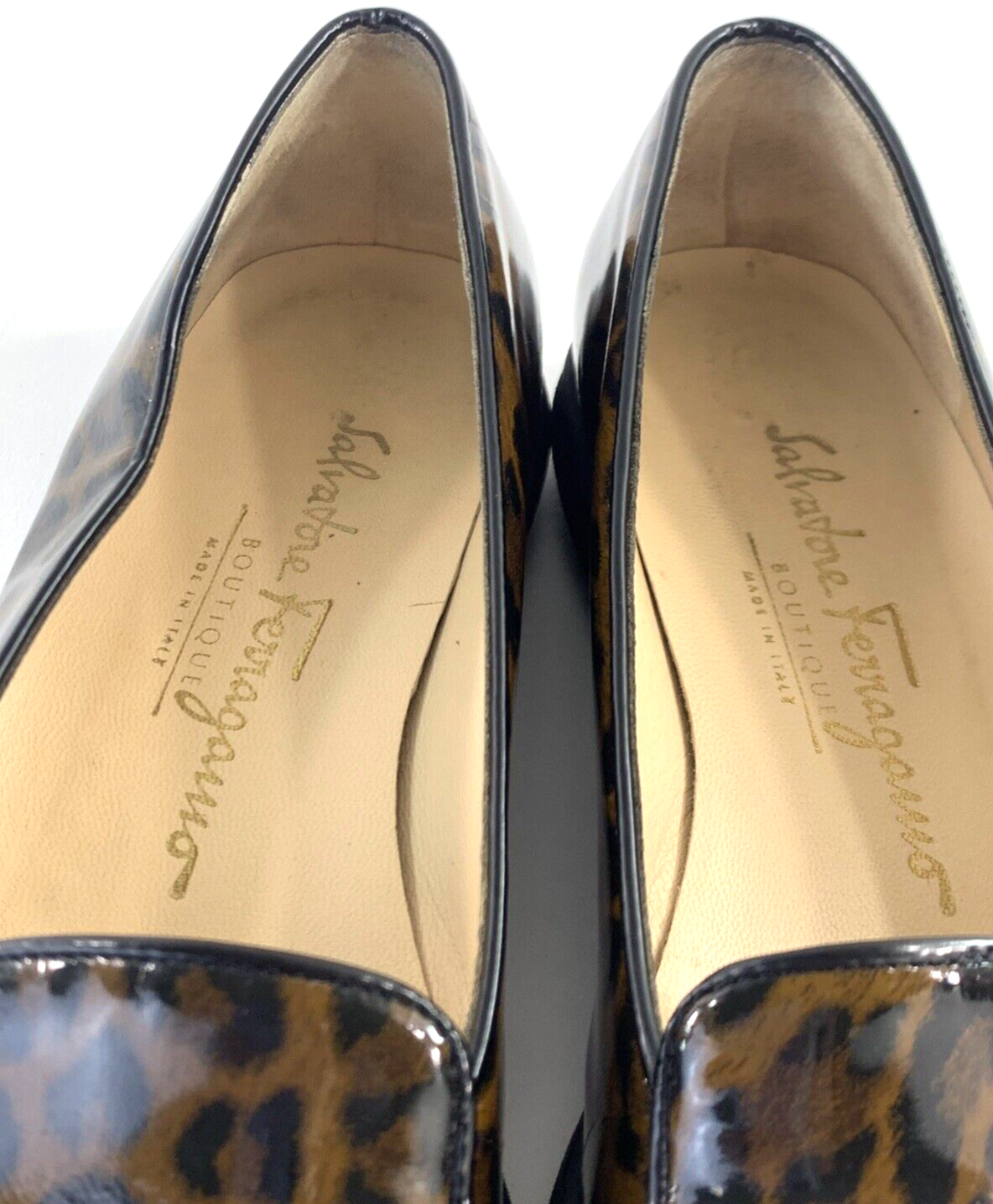 Salvatore Ferragamo Cognac Size 7 AA Leopard Print Brown Patent Leather Flats
