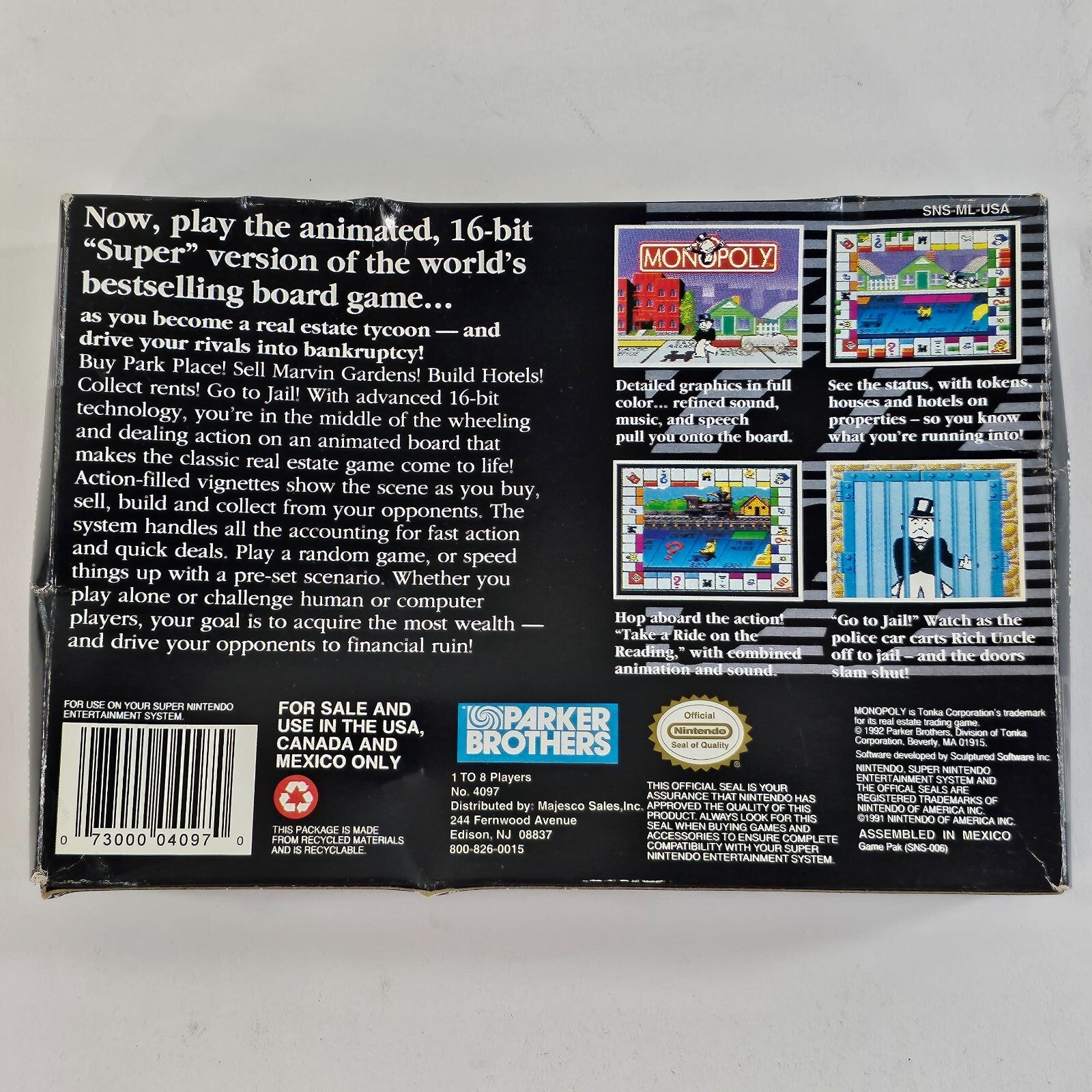 Monopoly (Super Nintendo | SNES, 1992) Box Manual and Insert