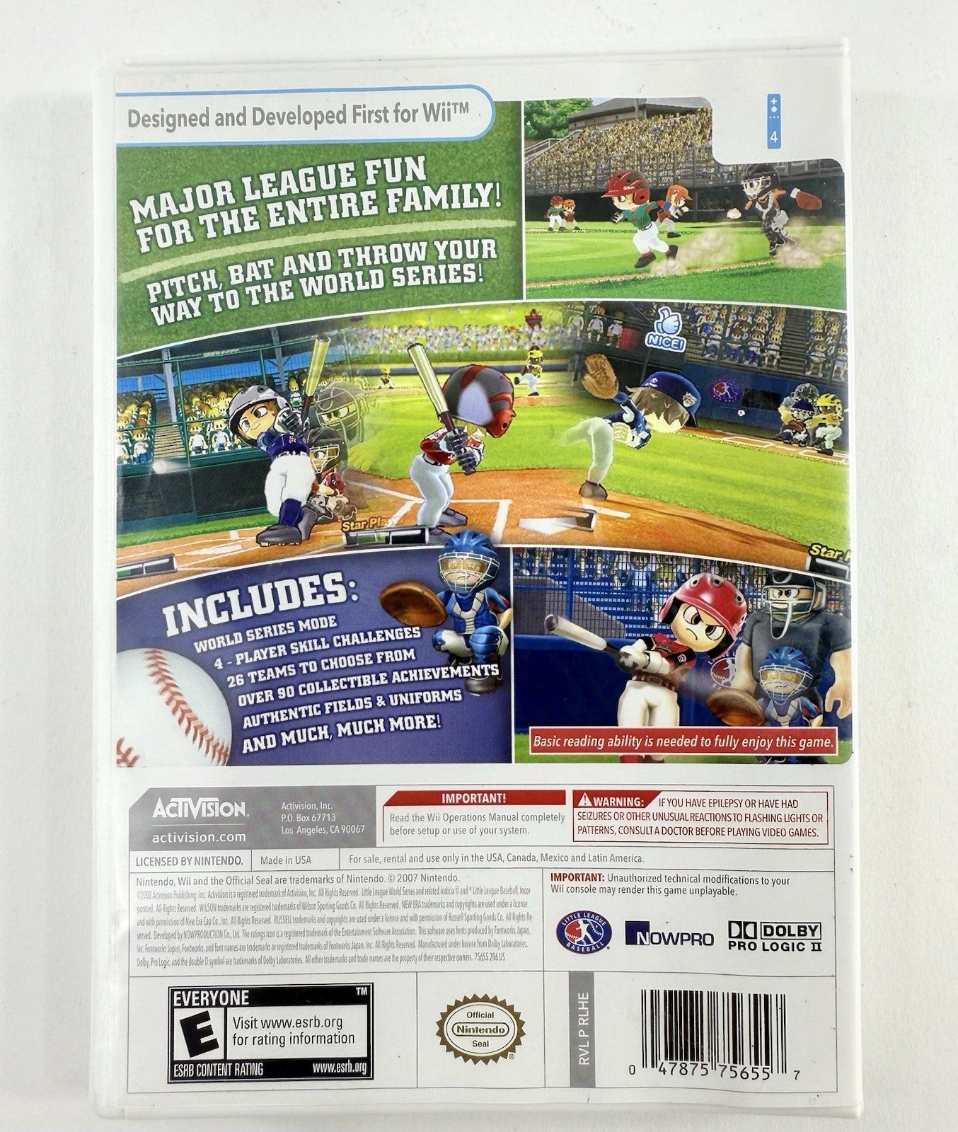 Little League World Series Baseball 2008  Wii, 2008) Game And Case - Tested