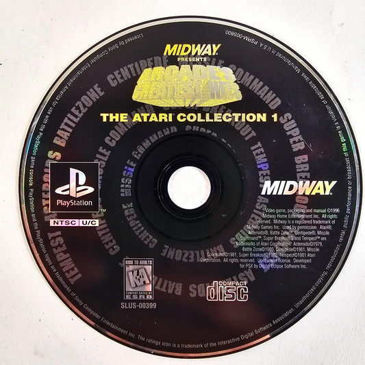 Arcade's Greatest Hits: Atari Collection 1 (PlayStation, 1996) Game Disc -Tested