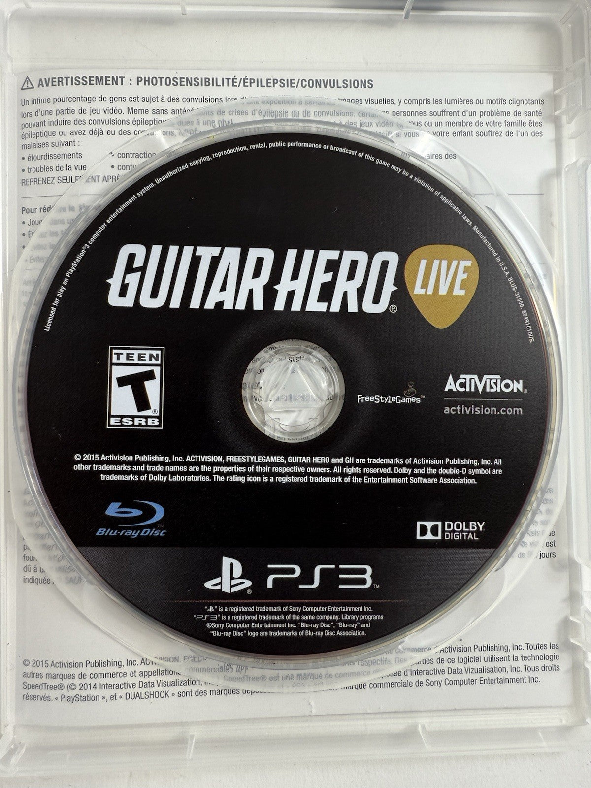 Guitar Hero Live (Sony PlayStation 3, 2015) Game, Case, Guitar, Dongle - Tested