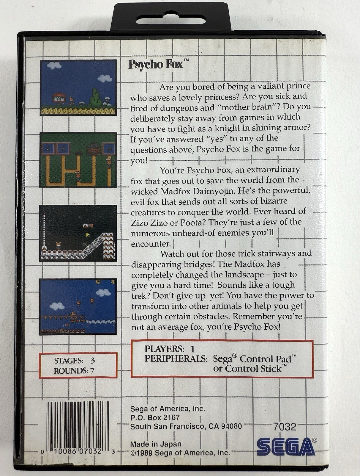 Psycho Fox (Sega Master System, 1989) Game and Case - Tested and Working