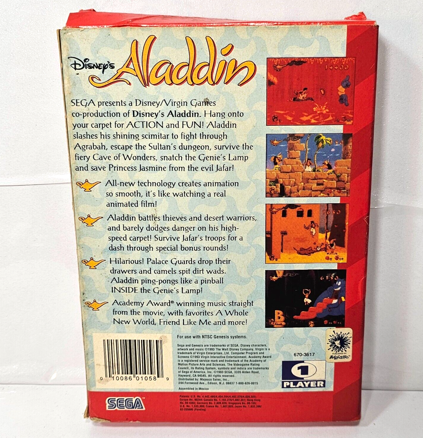 Disney's Aladdin (Sega Genesis, 1993) Game Box Manual Registration- Tested