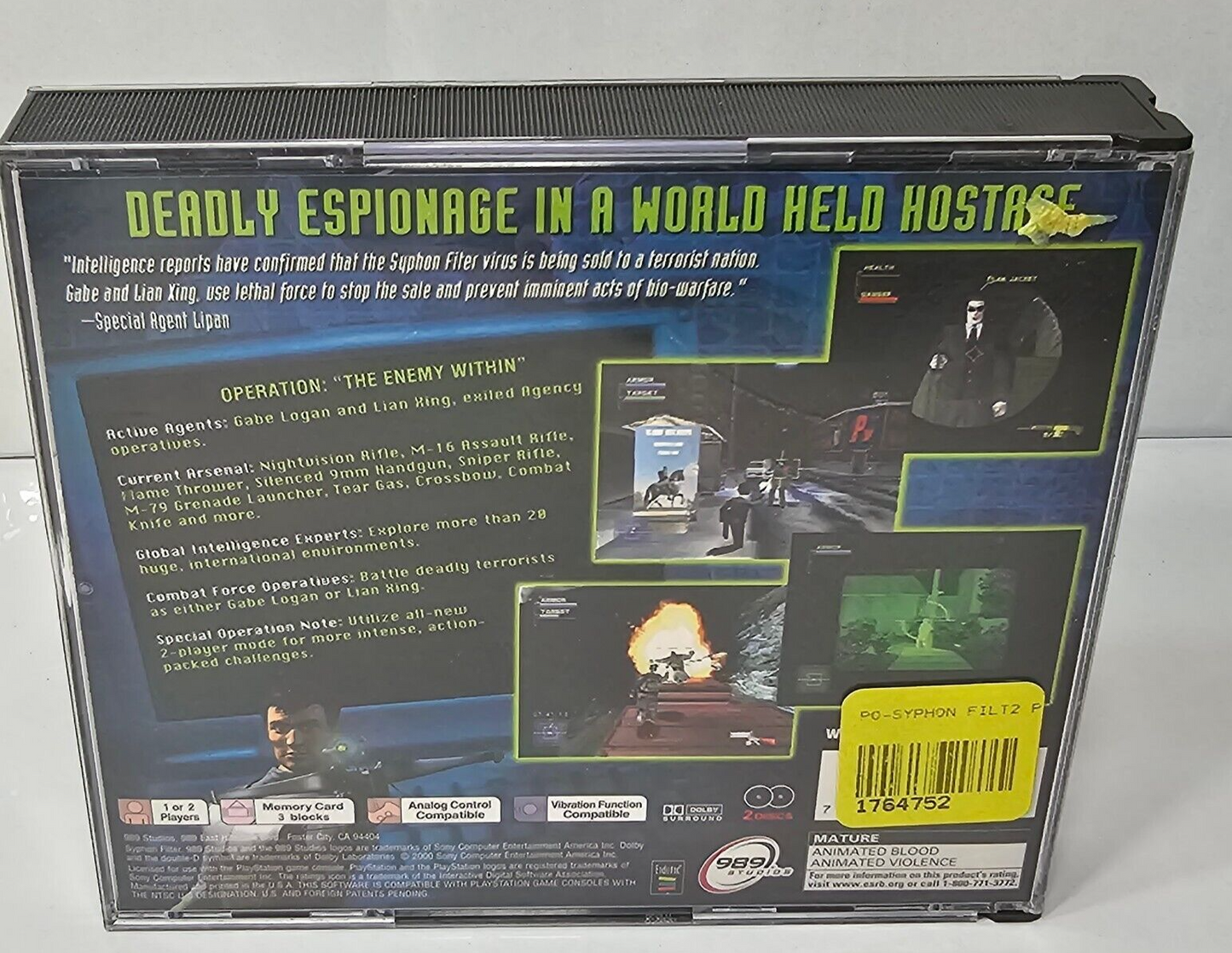 Syphon Filter 2 (Sony PlayStation, 2000) Game, Case, Manual - Tested