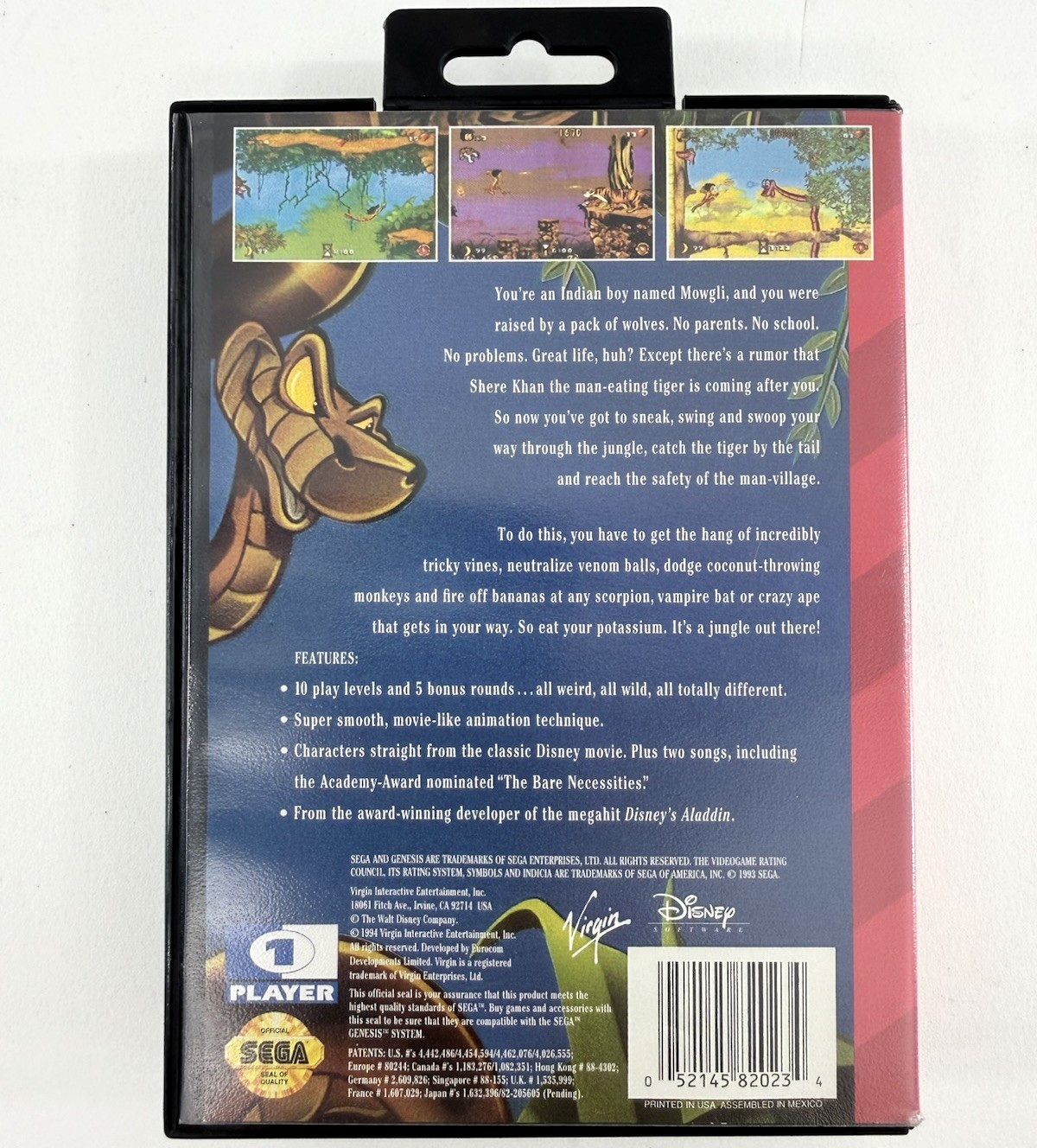 Disney's The Jungle Book (Sega Genesis, 1994) Game and Case - Tested and Working