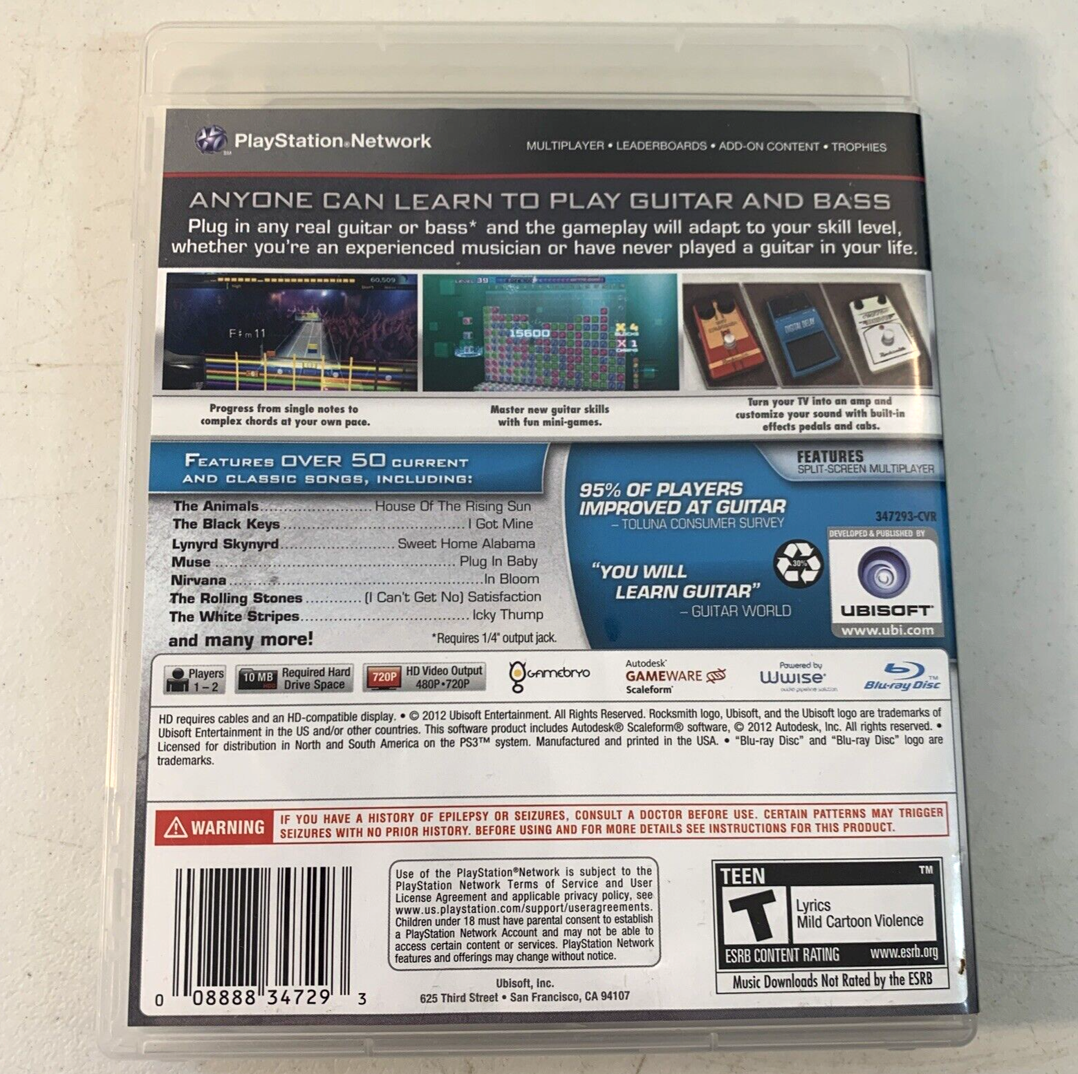 Rocksmith (PlayStation 3, 2012) Game Case Manual - Tested and Working