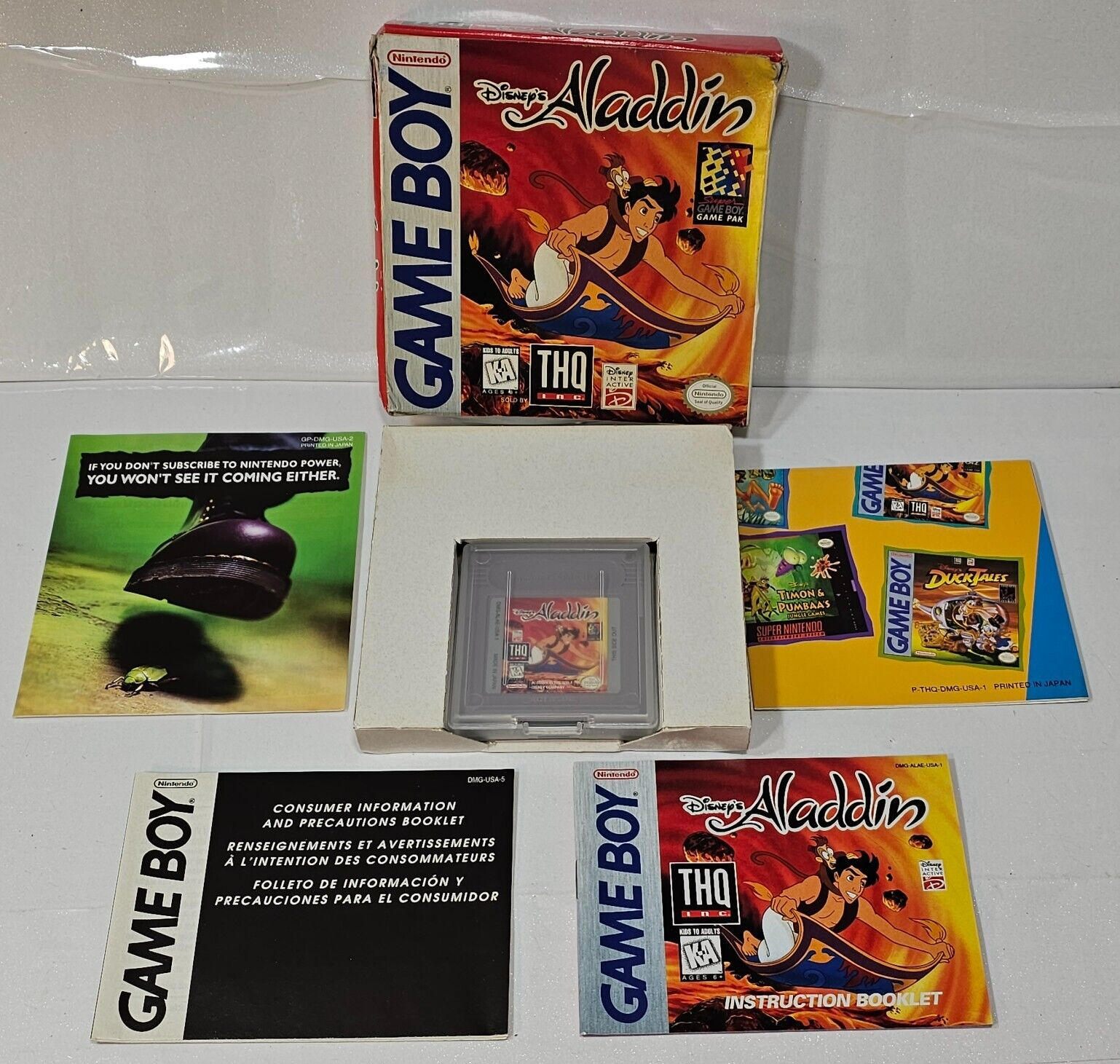Disney's Aladdin (Nintendo GameBoy, 1994) Game Box Manual Inserts - Tested