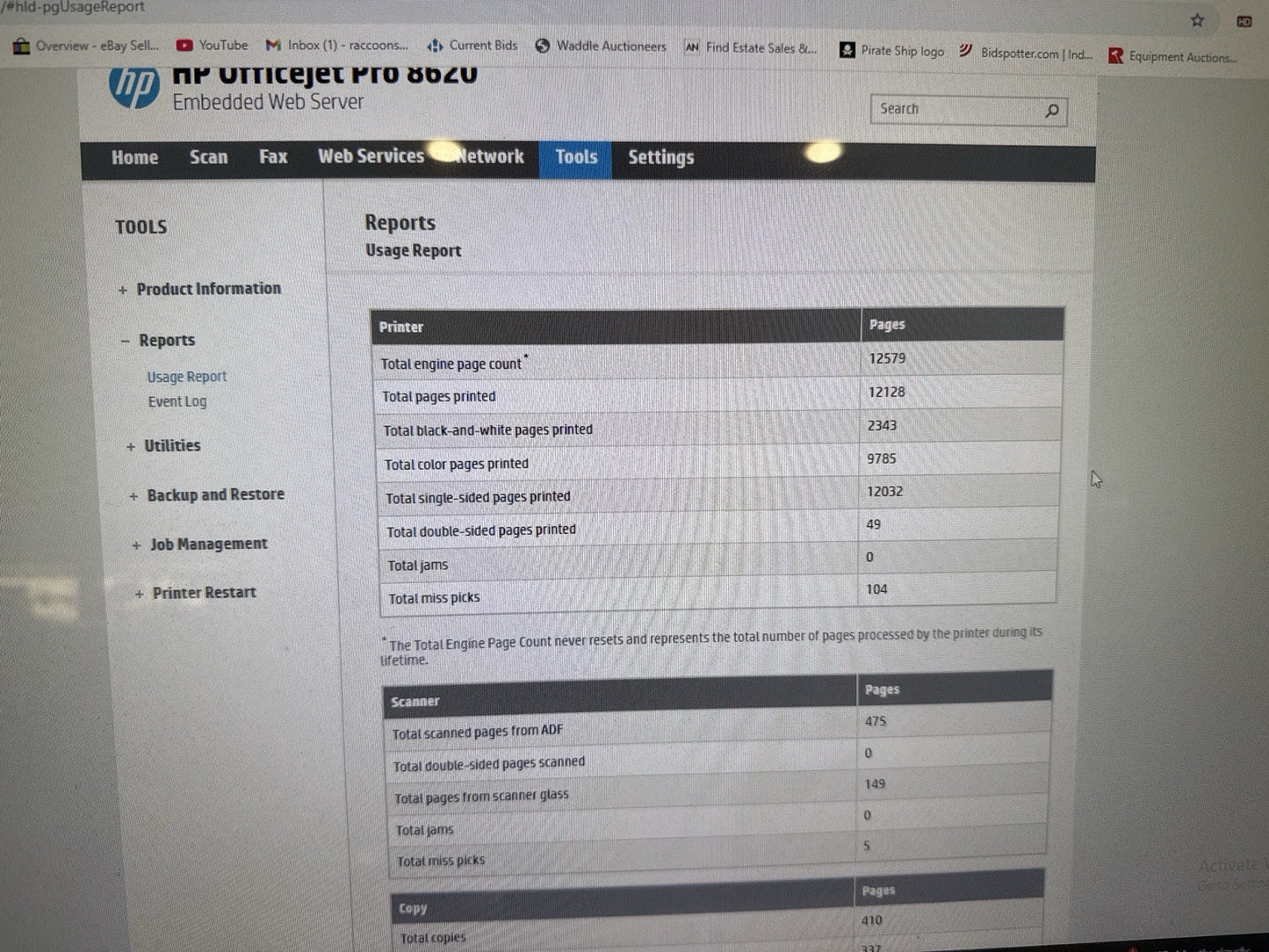 HP Officejet Pro 8625 e-All-in-One Printer - Tested and Working