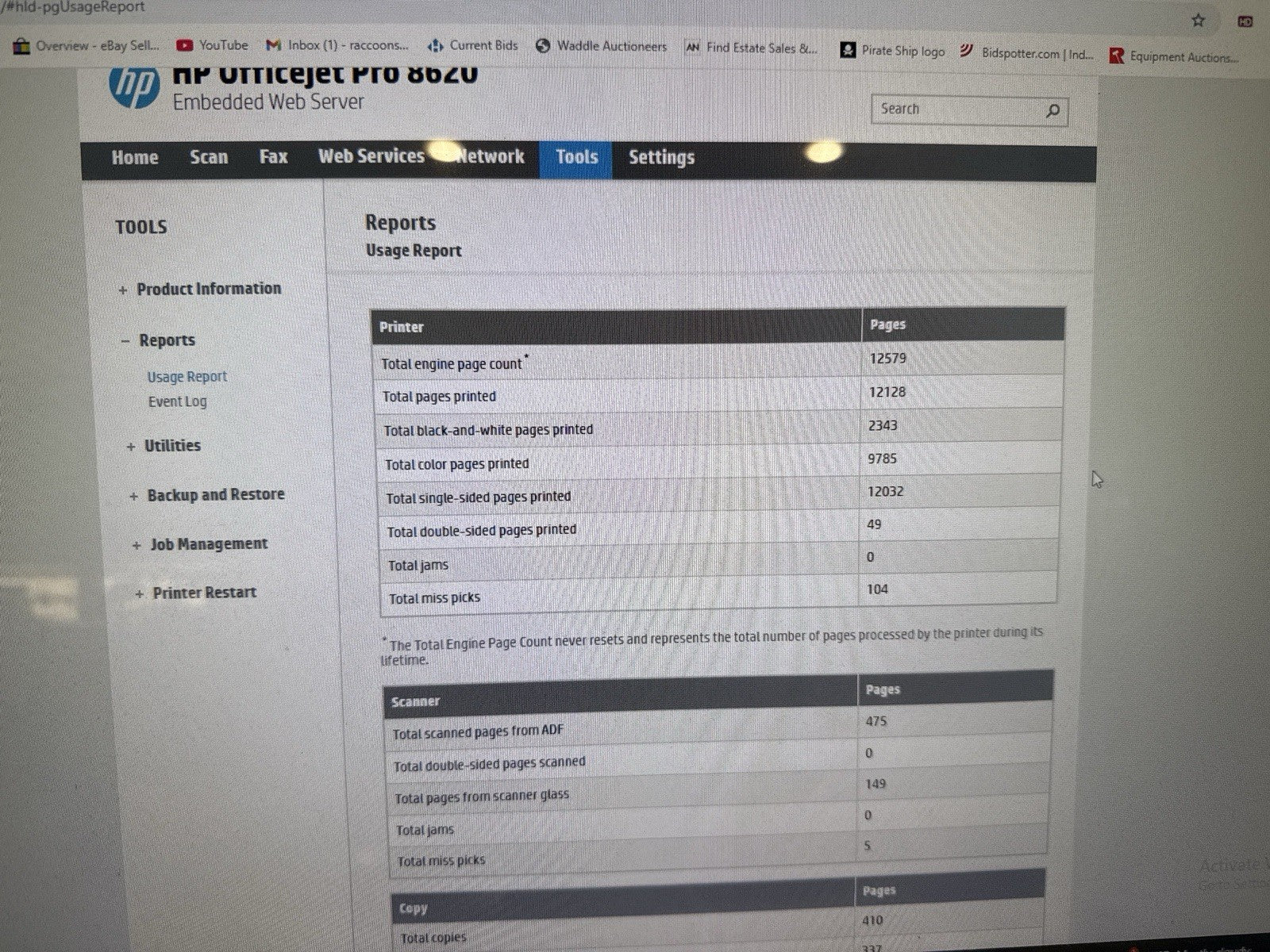 HP Officejet Pro 8625 e-All-in-One Printer - Tested and Working