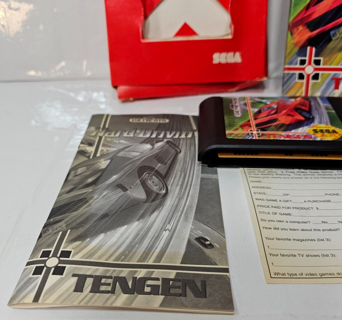 Hard Drivin' (Sega Genesis, 1991) - Game Case Manual Registration Card - Tested