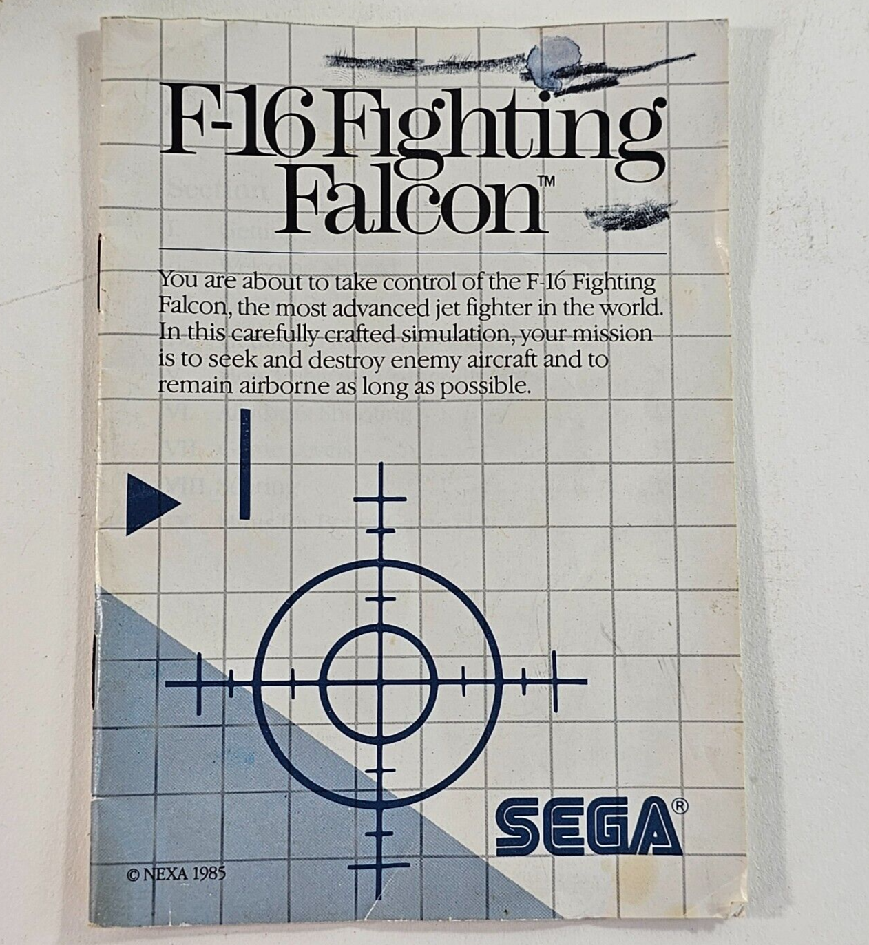 F-16 Fighting Falcon (Sega Master System, 1986) Game Card, Case, Manual - Tested