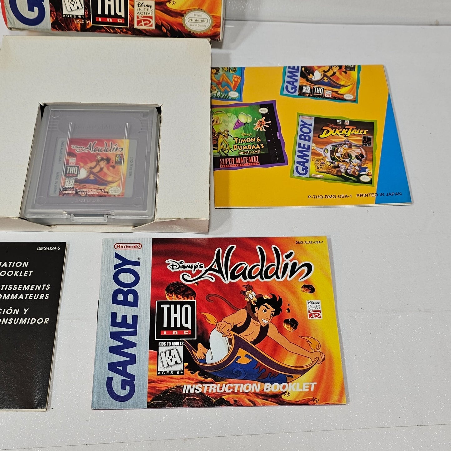 Disney's Aladdin (Nintendo GameBoy, 1994) Game Box Manual Inserts - Tested