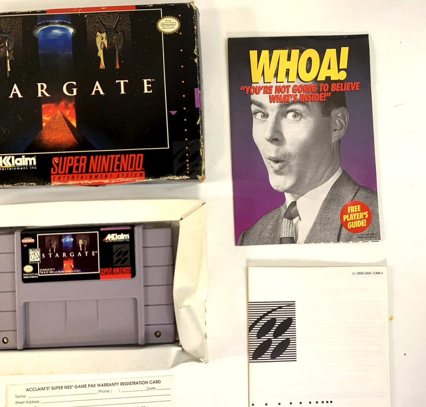 Stargate (Super Nintendo, 1991) Game, Box, Manual, Poster, Insert, Registration