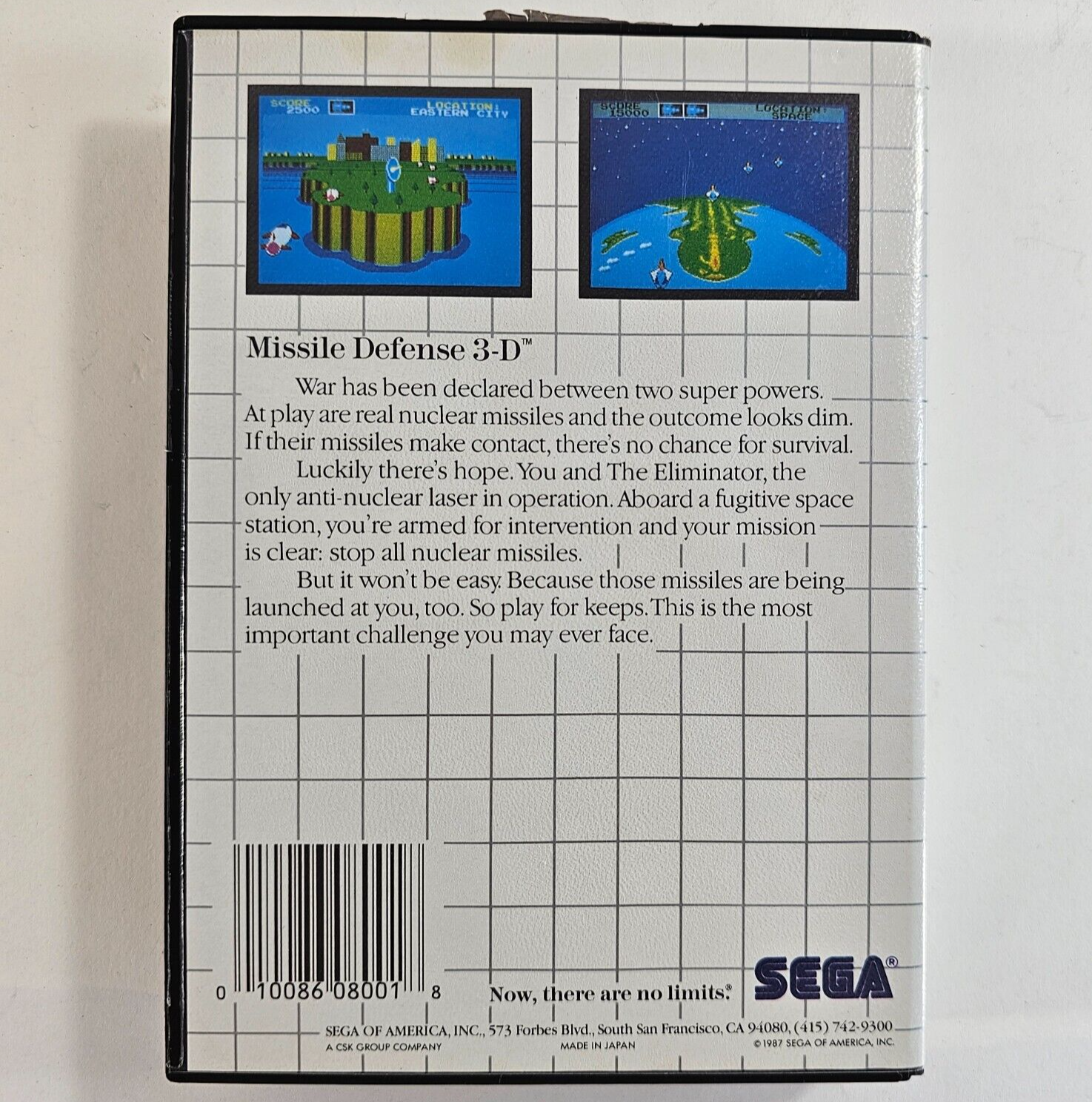 Missile Defense 3-D (Sega Master System, 1987) Game Case Manual - Tested
