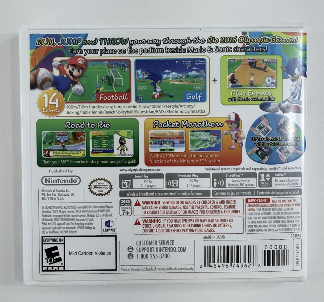 Mario & Sonic at the Rio 2016 Olympic Games Nintendo 3DS Case & Manual Only