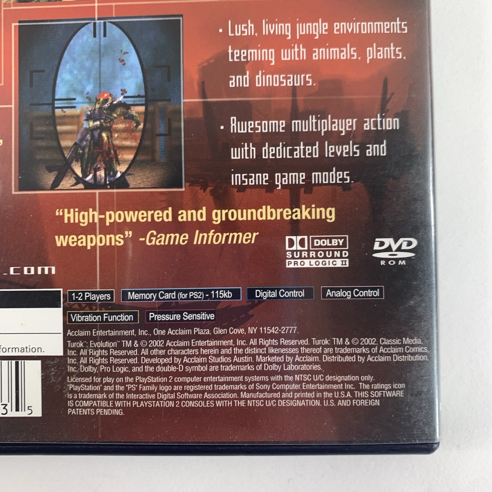 Turok: Evolution (Sony PlayStation 2, 2002) Game Case Manual Registration Card