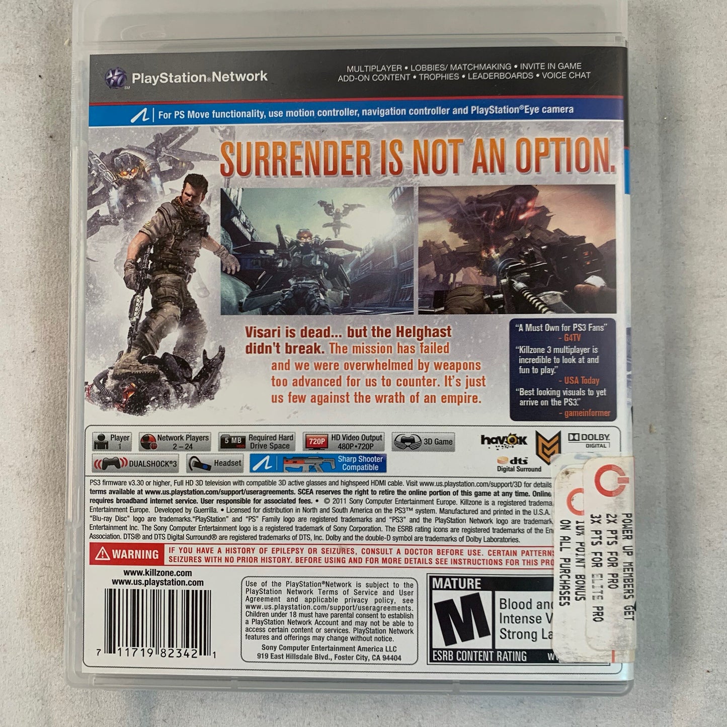 KillZone 3 (PlayStation 3, 2011) Game Case Manual Insert