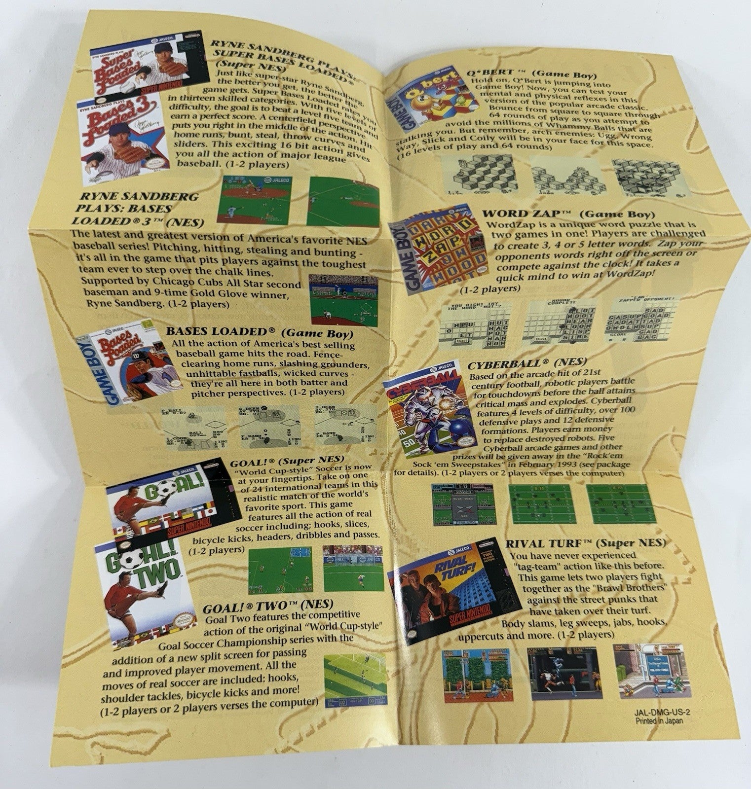 Q*Bert (Nintendo GameBoy, 1991) Game Box Manual Registration Inserts - Tested