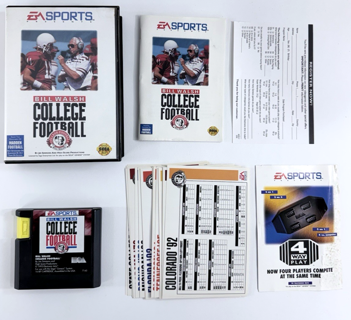 Bill Walsh College Football (Sega Genesis, 1993) Game Case Manual Inserts Reg.