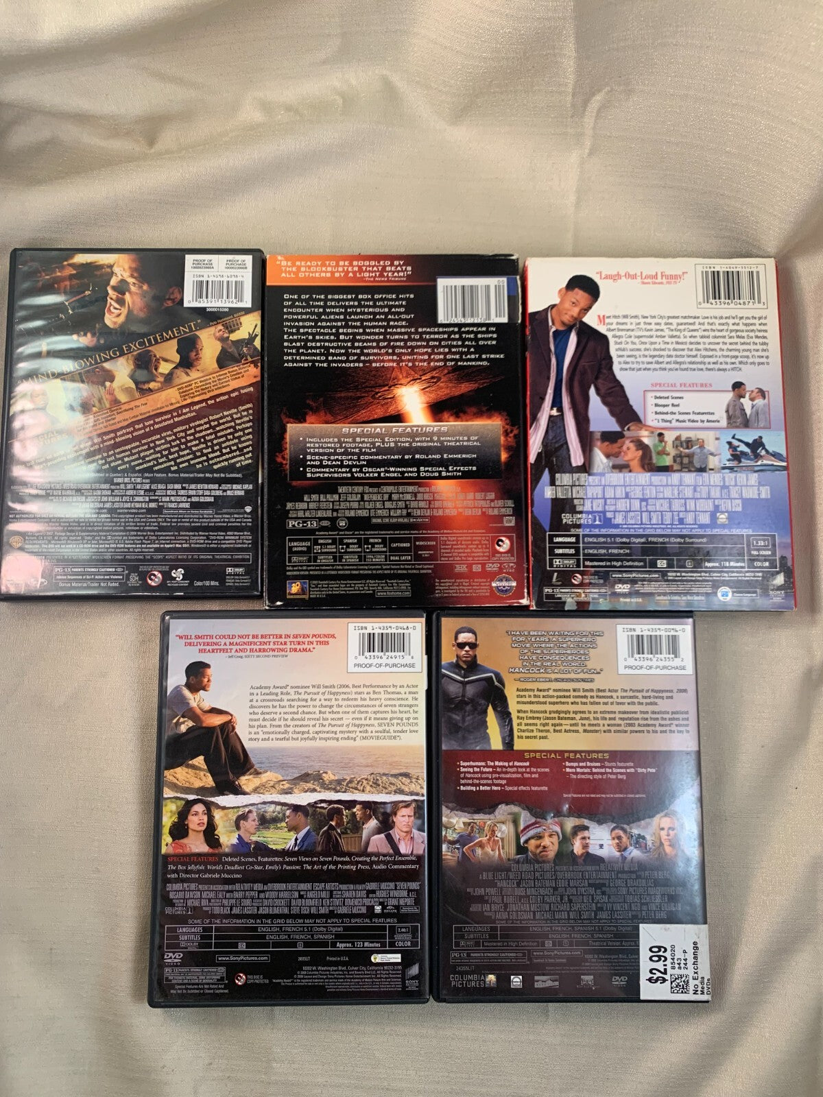 Independence Day/Hitch/Seven Pounds/Hancock/I am Legend (DVD bundle) Will Smith