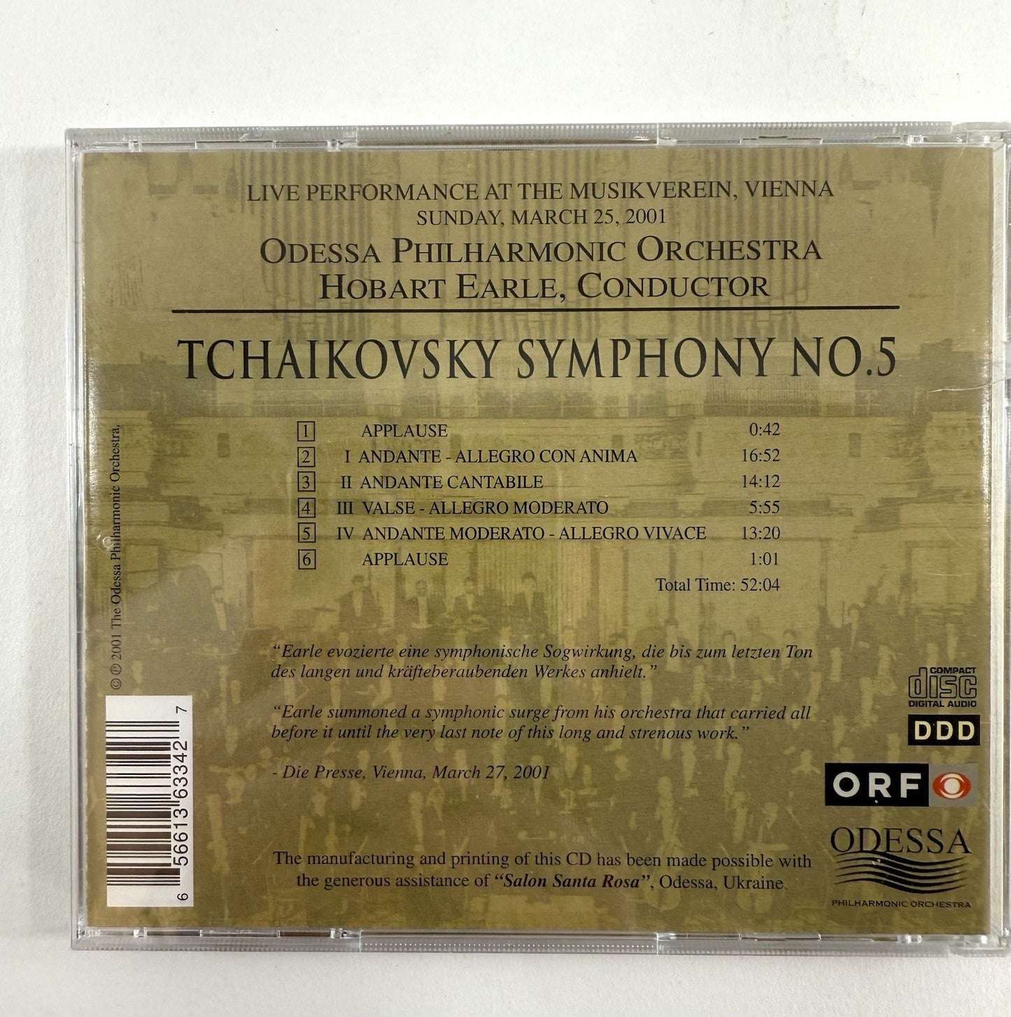Tchaikovsky Symphony No. 5 - Odessa Philharmonic Orchestra (CD, 2001) New