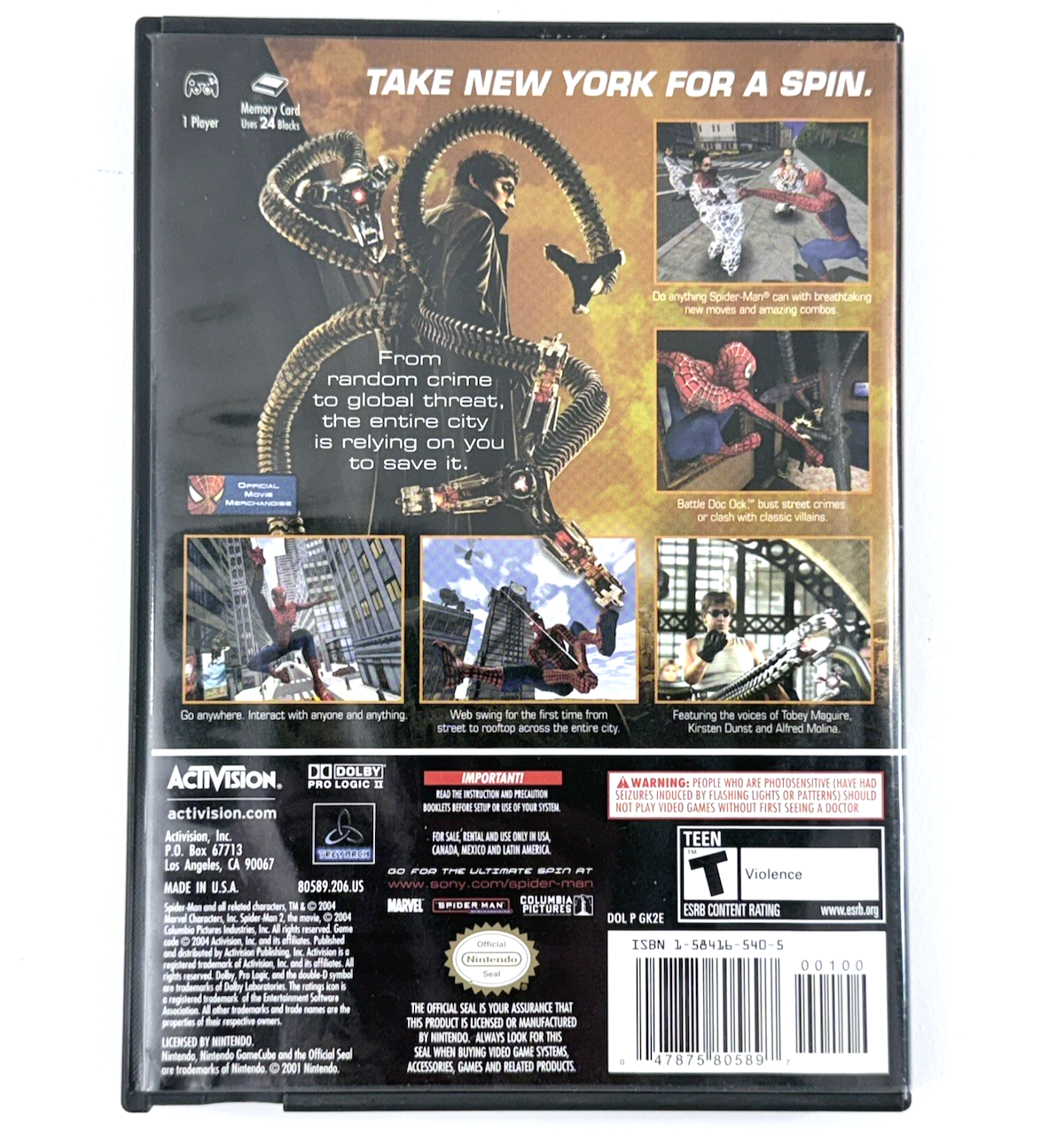 Spider-Man 2 Nintendo GameCube Original Case, Cover Art, Manual - No Game