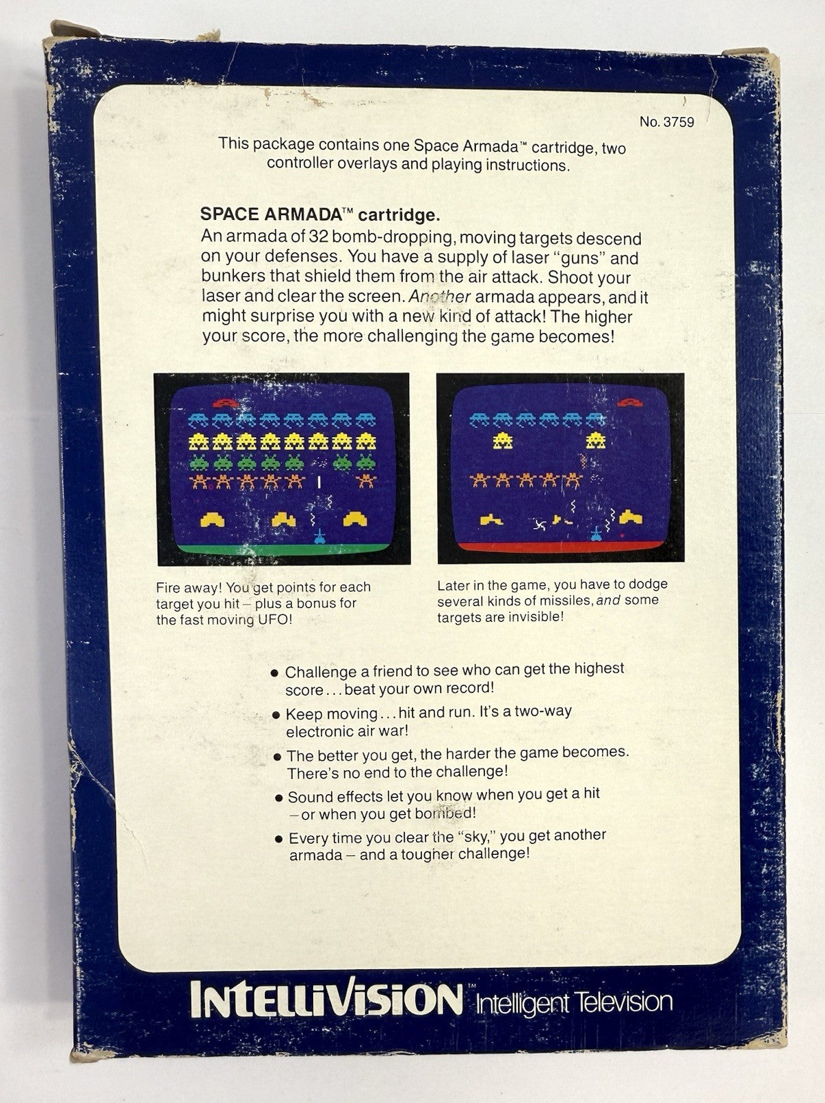 Space Armada (Intellivision, 1981) Game, Box, Manual, Overlays -Tested & Working