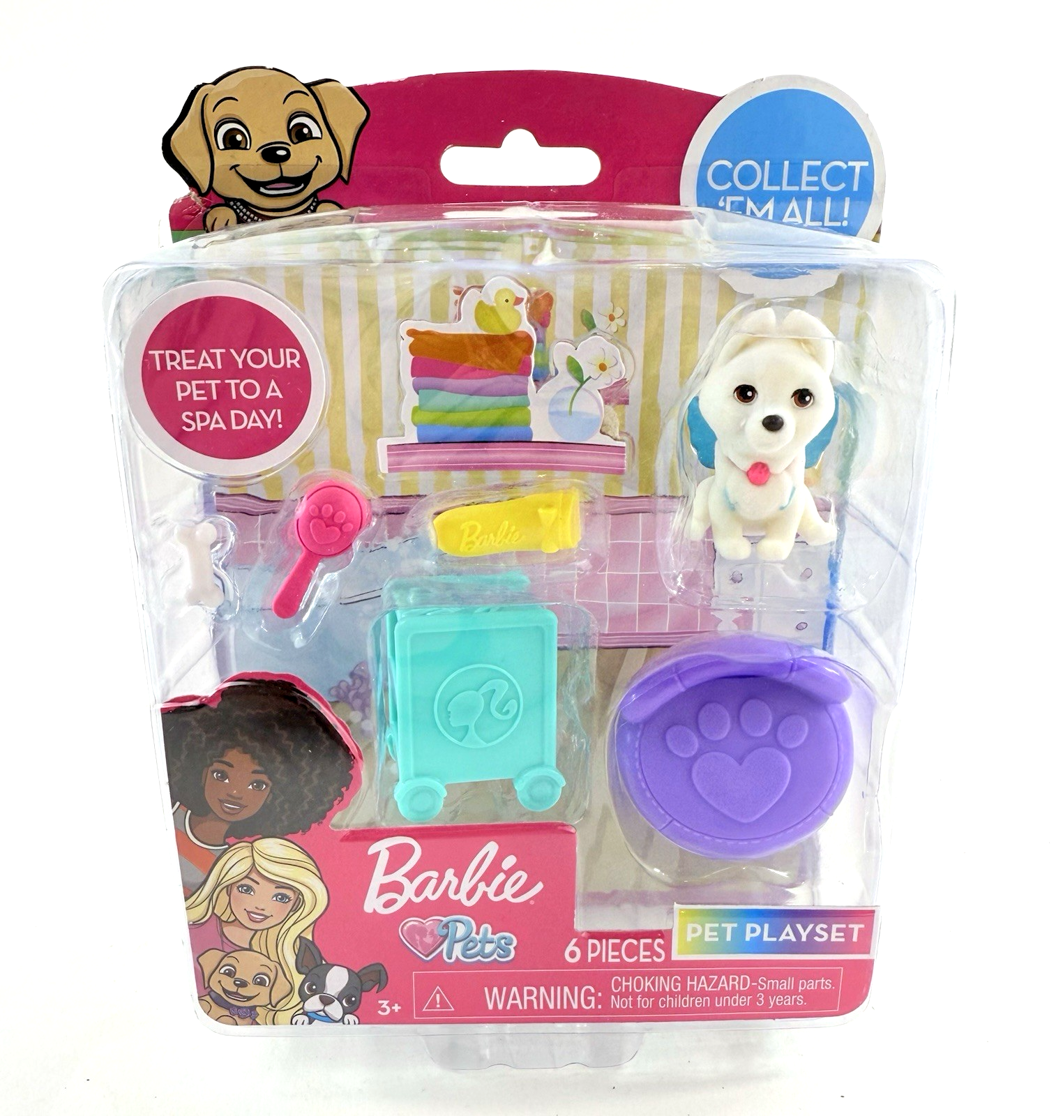 Barbie Pets Spa Day 6-Piece Pet Playset (Mattel, 2022) New, Factory Sealed