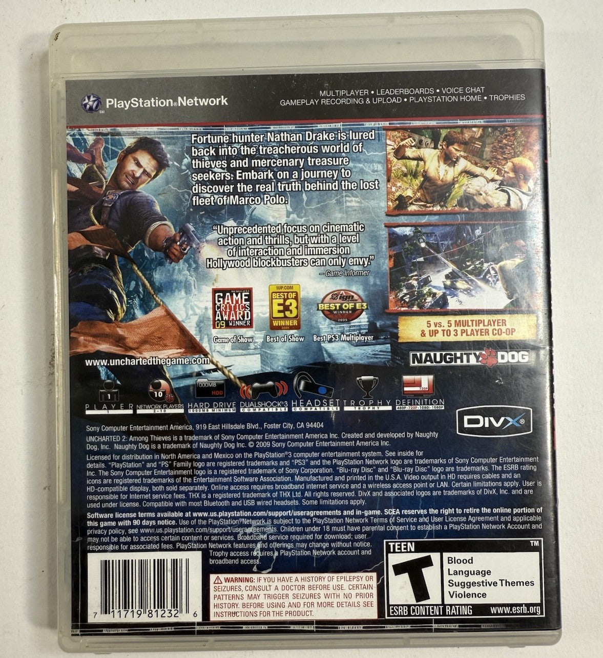 Uncharted 2: Among Thieves (PlayStation 3, 2009) Game Case Manual Registration
