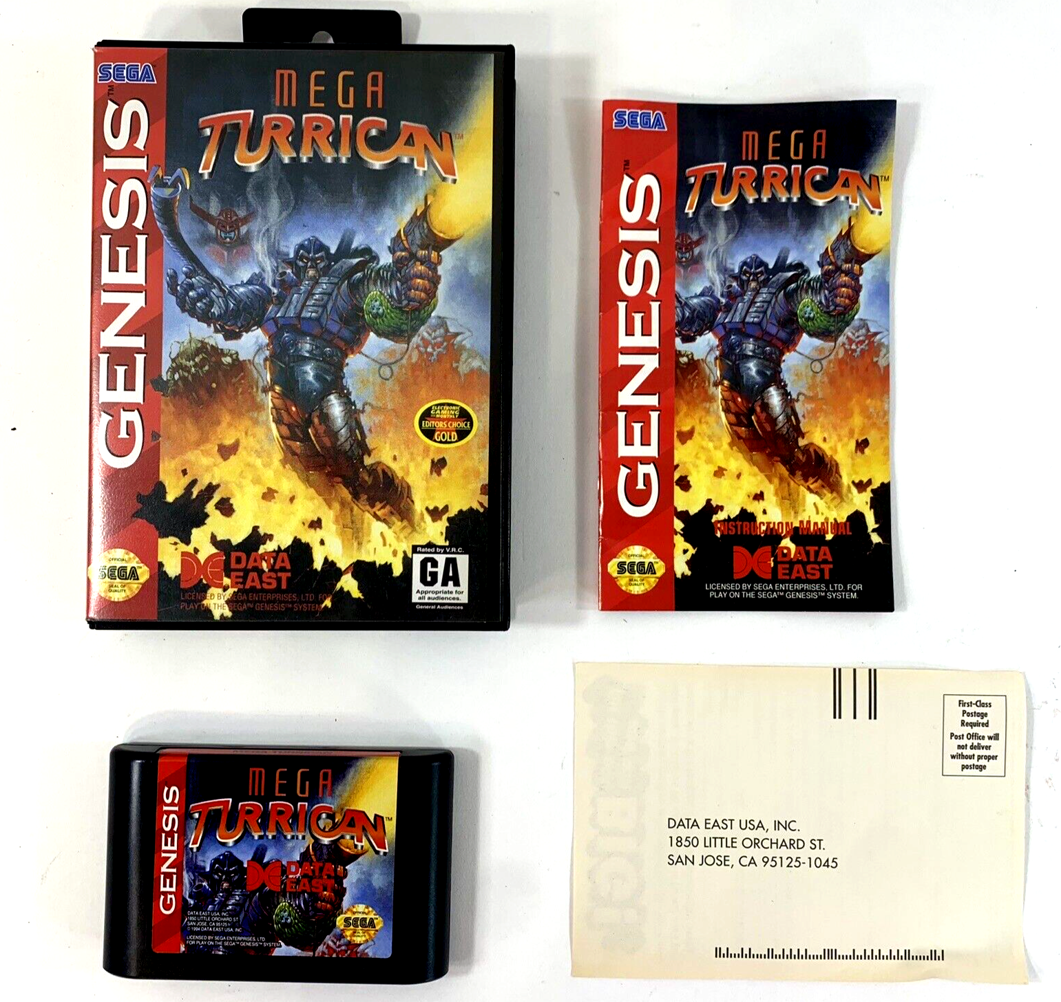 Mega Turrican (Sega Genesis, 1994) Game Case Manual Registration - Tested